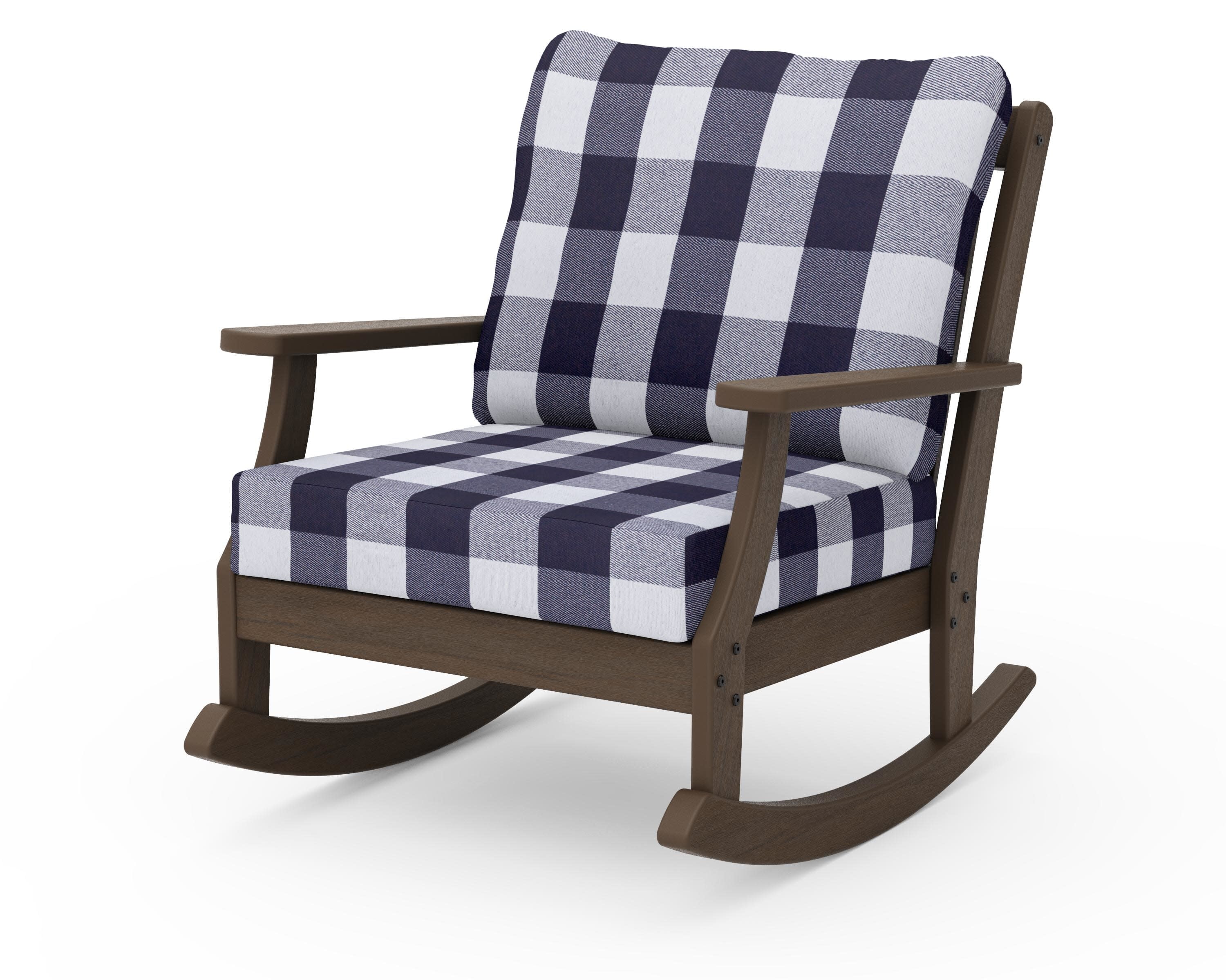 Braxton Deep Seating Rocking Chair in Kona / Buffalo Plaid Navy