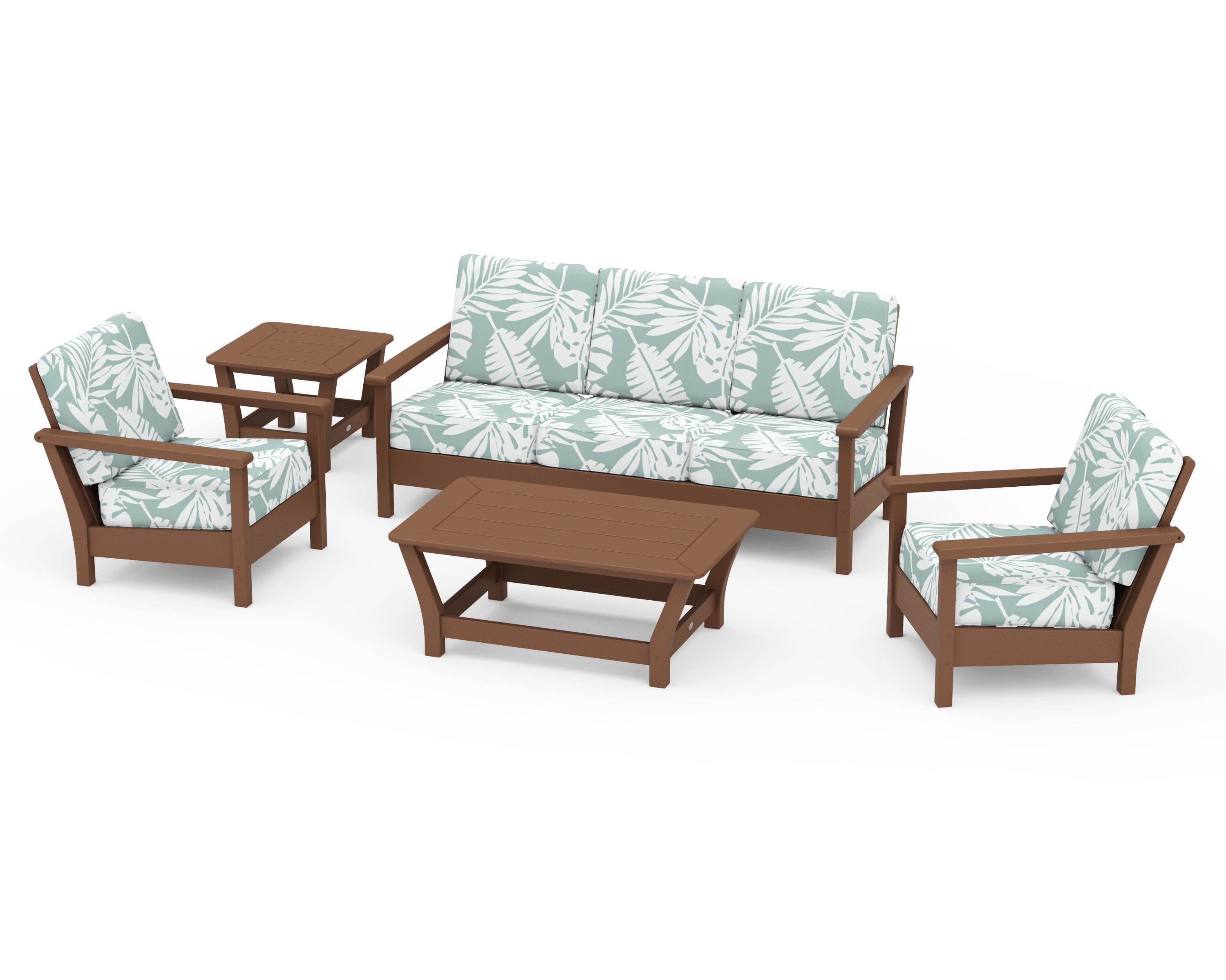 Harbour 5-Piece Deep Seating Set in Teak / Leaf Glacier Spa