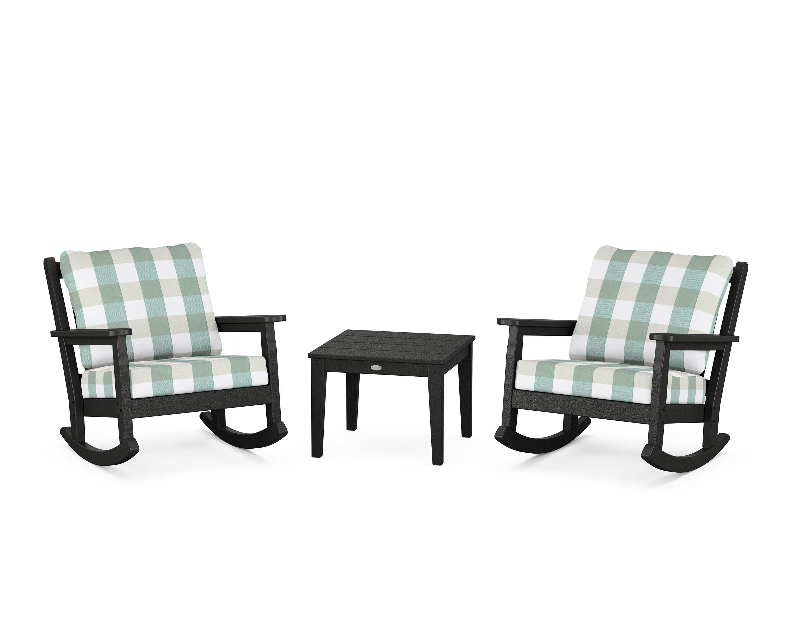 Chippendale 3-Piece Deep Seating Rocker Set in Black / Buffalo Plaid Glacier Spa