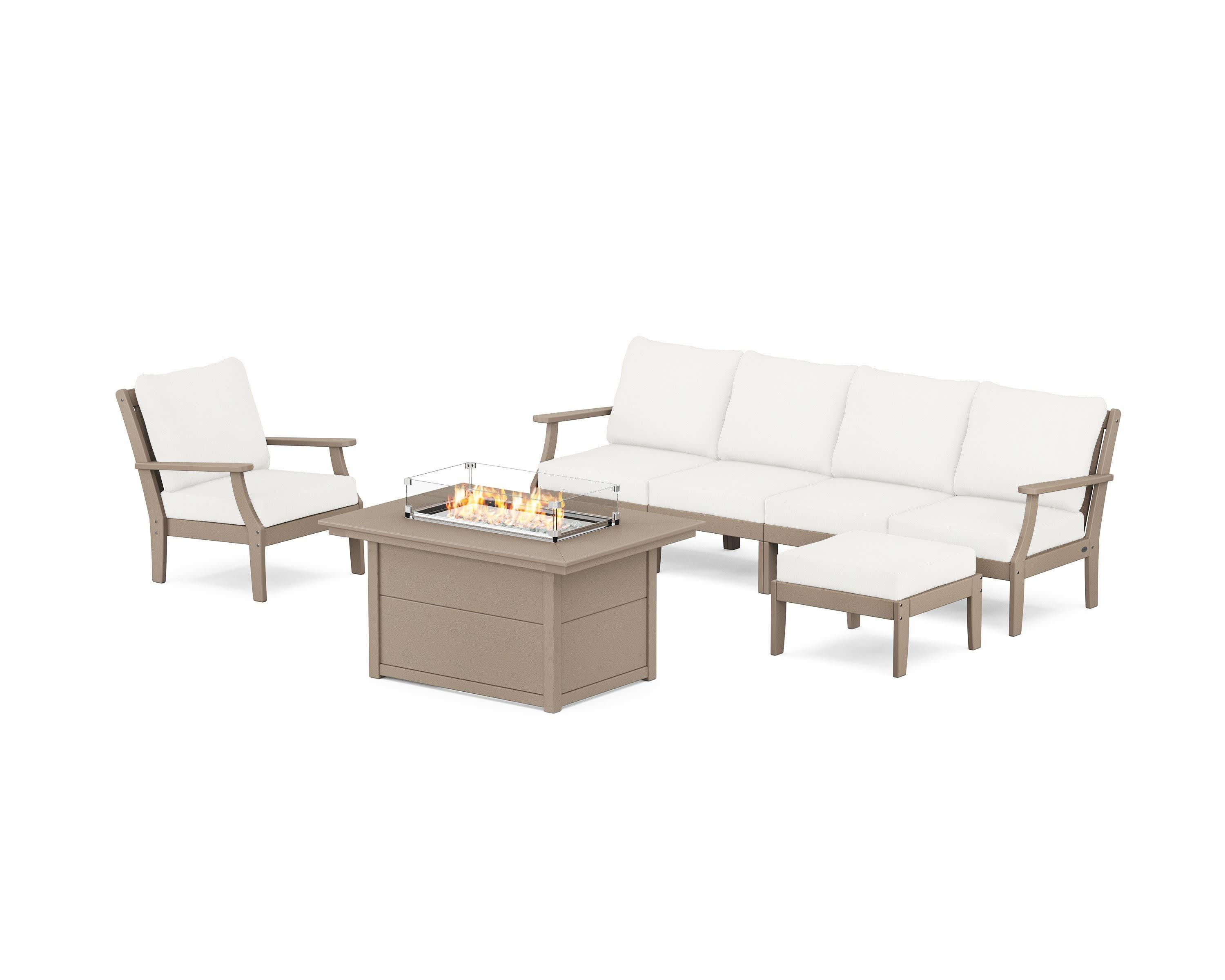 Braxton Sectional Lounge and Fire Pit Set in Vintage Sahara / Natural Linen