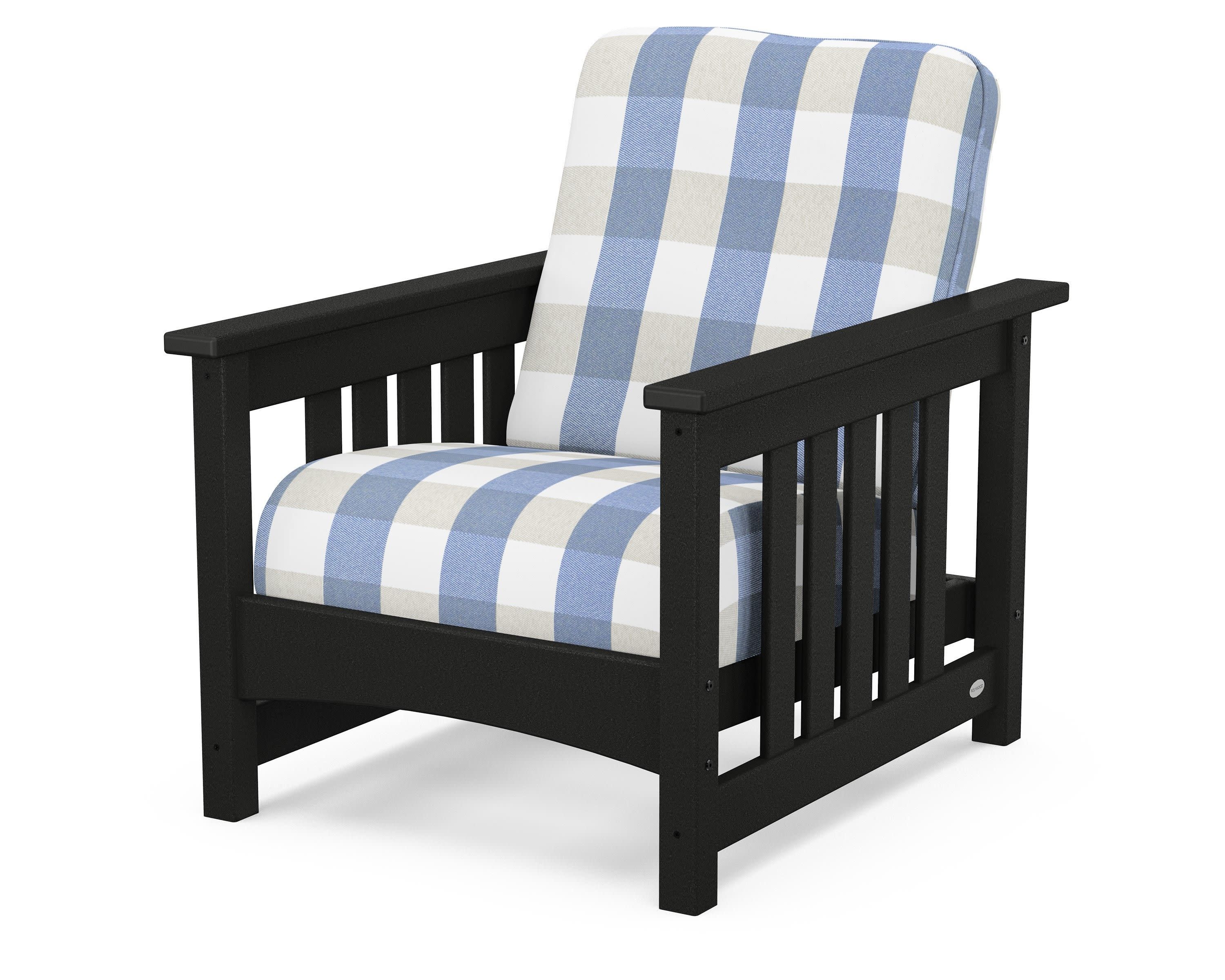 Club Mission Chair in Black / Buffalo Plaid Sky Blue