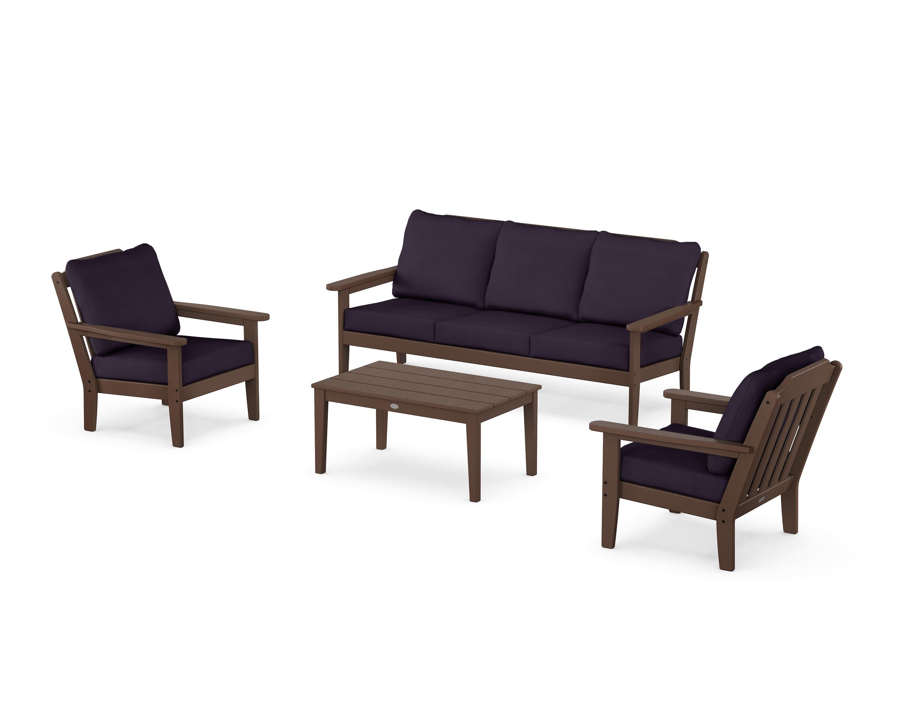 Cottage 4-Piece Deep Seating Set with Sofa in Mahogany / Navy Linen