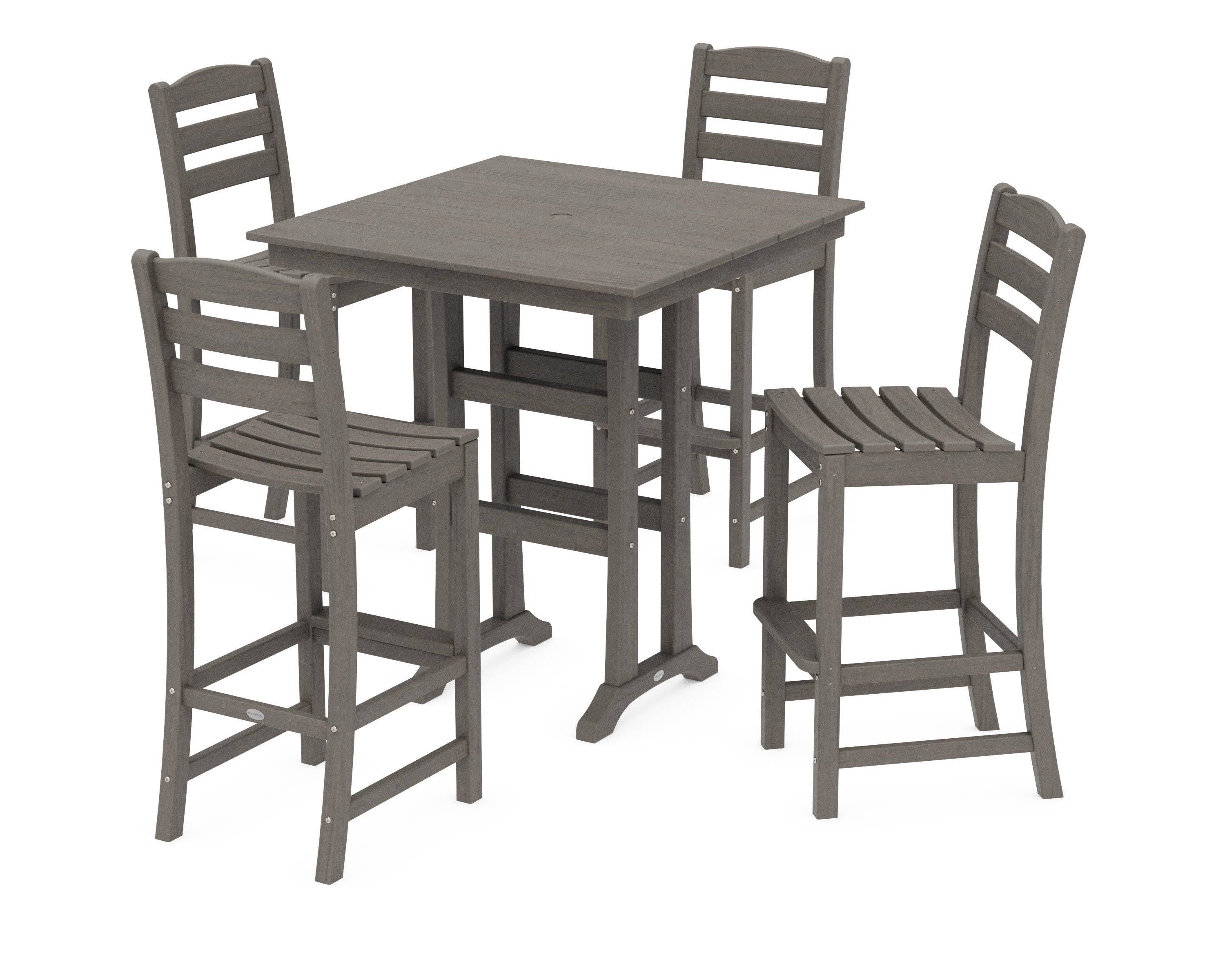 La Casa Caf 5-Piece Farmhouse Trestle Bar Set in Driftwood