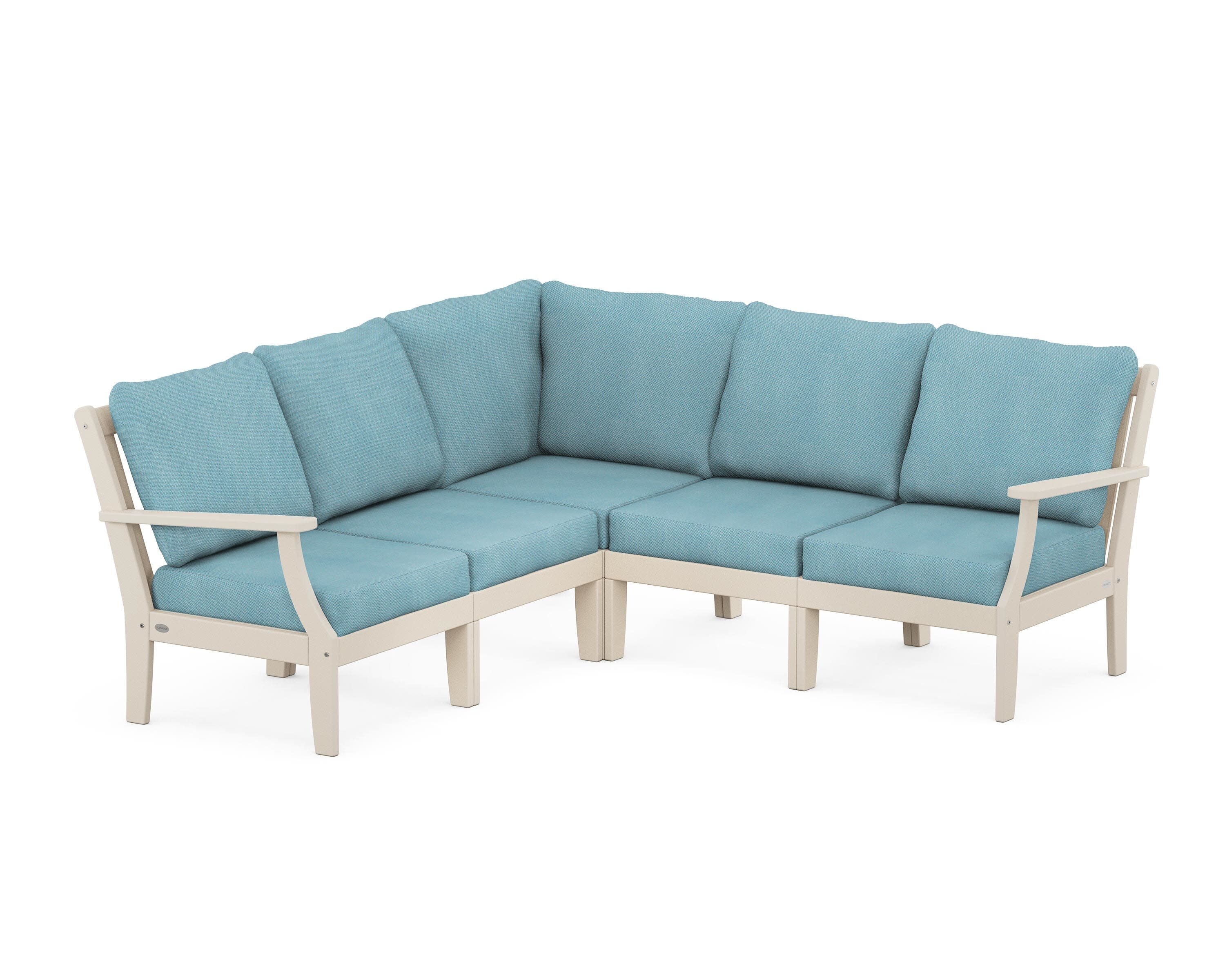 Braxton Modular 5-Piece Deep Seating Set in Sand / Lattice Sky Blue