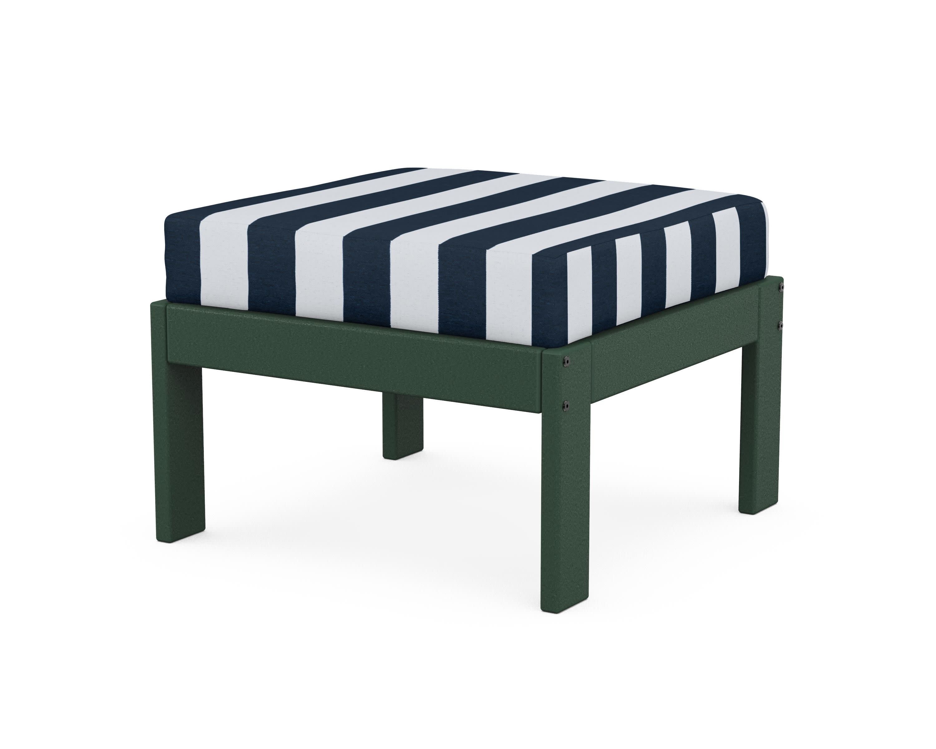 Vineyard Modular Ottoman in Green / Cabana Stripe Marine Indigo