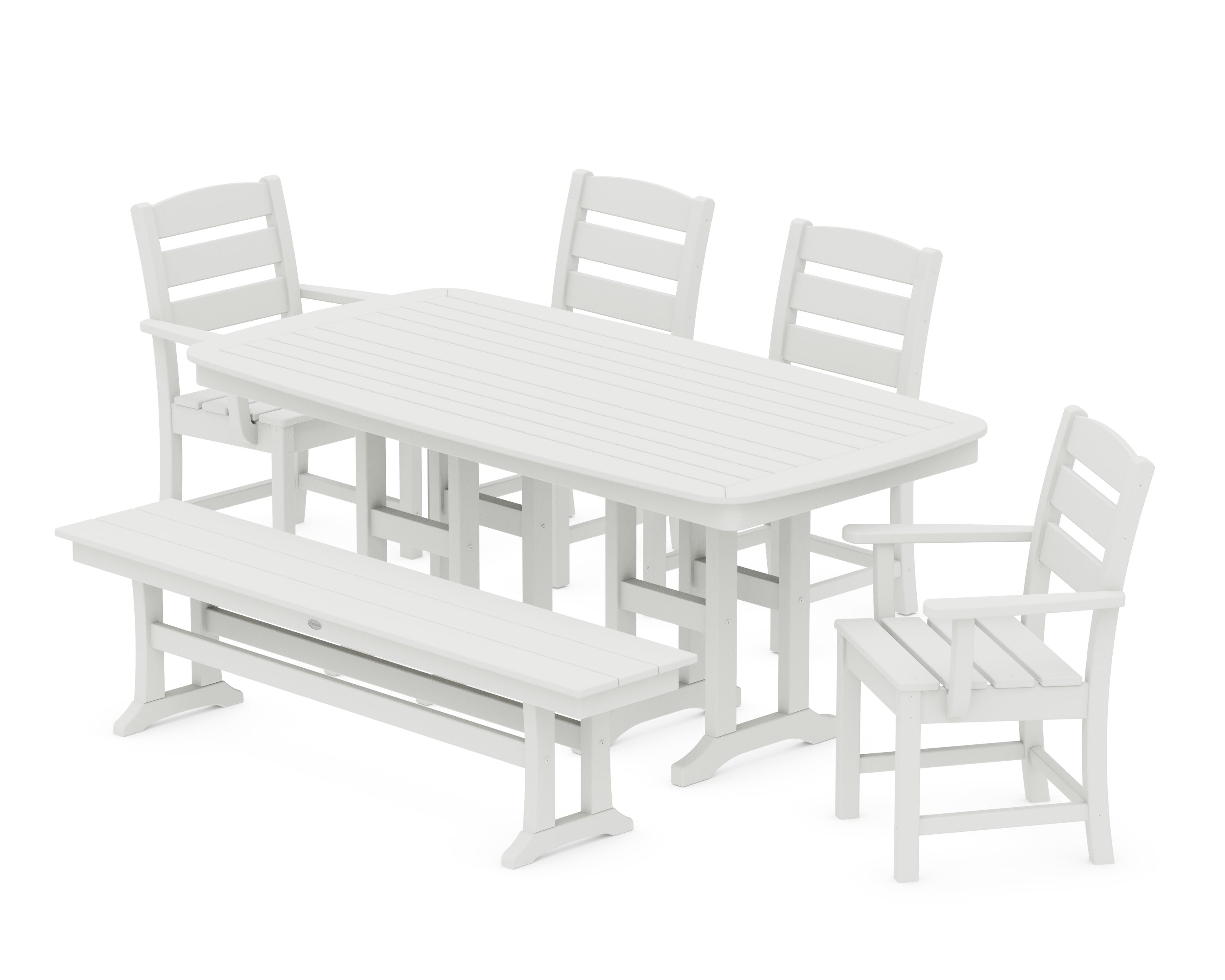 Lakeside 6-Piece Dining Set with Bench in Vintage White