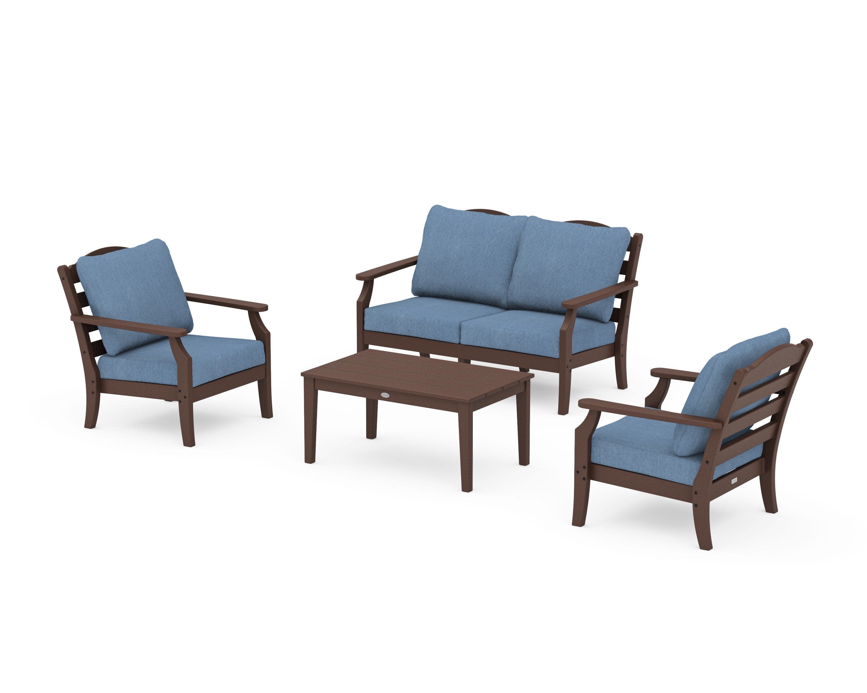 Savannah 4-Piece Deep Seating Set with Loveseat in Mahogany / Sky Blue