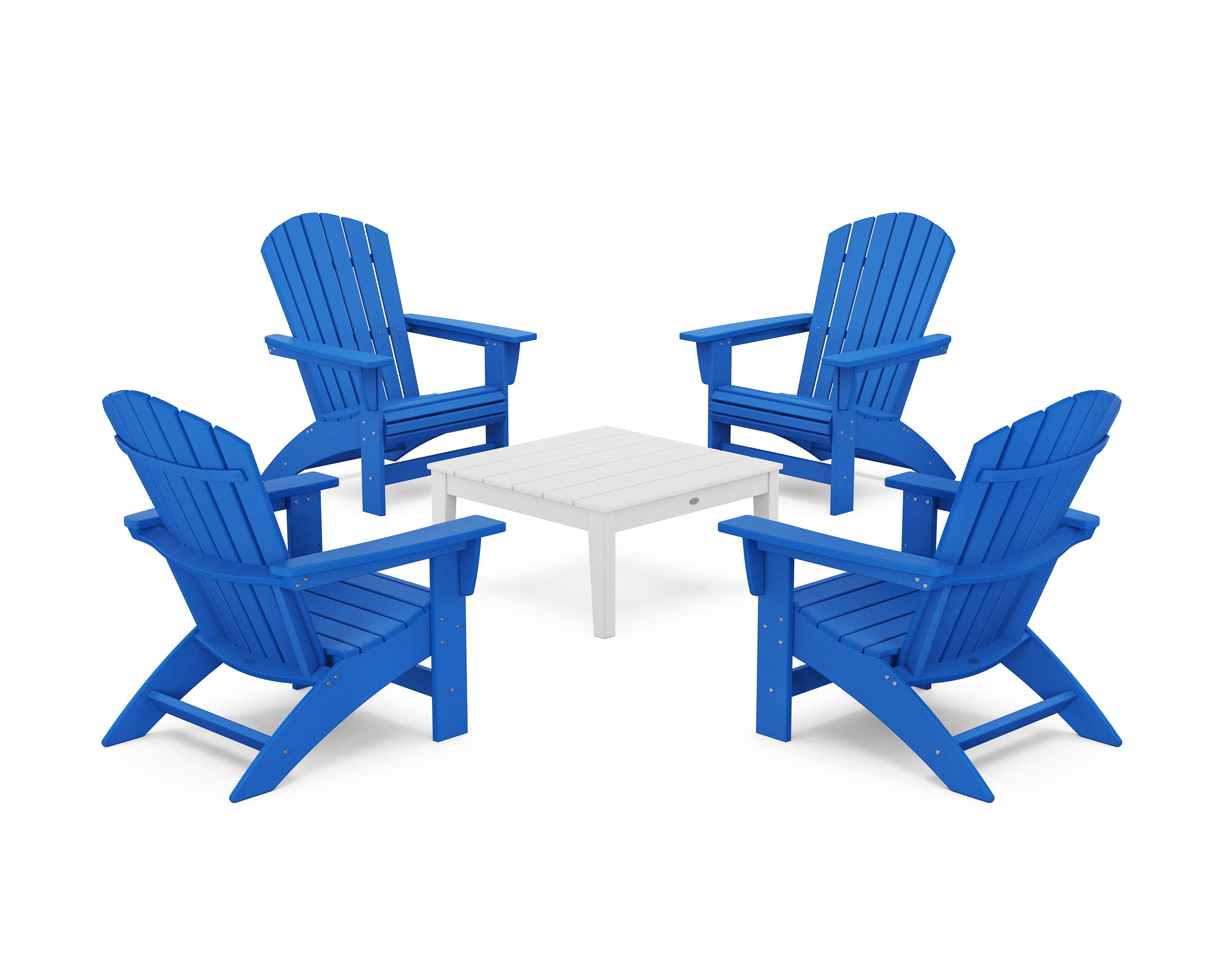 5-Piece Nautical Grand Adirondack Chair Conversation Group in Pacific Blue / White