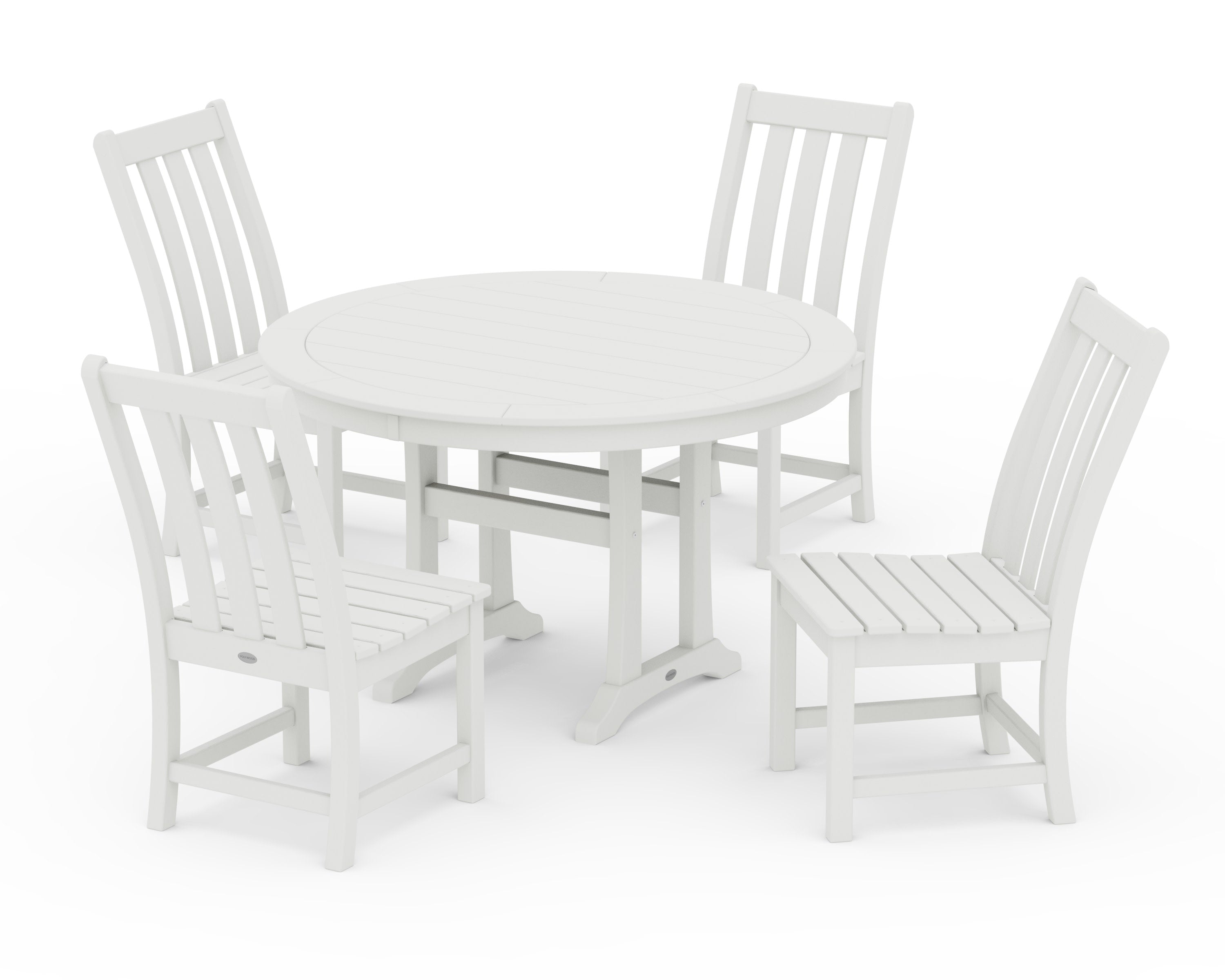 Vineyard Side Chair 5-Piece Round Dining Set With Trestle Legs in Vintage White