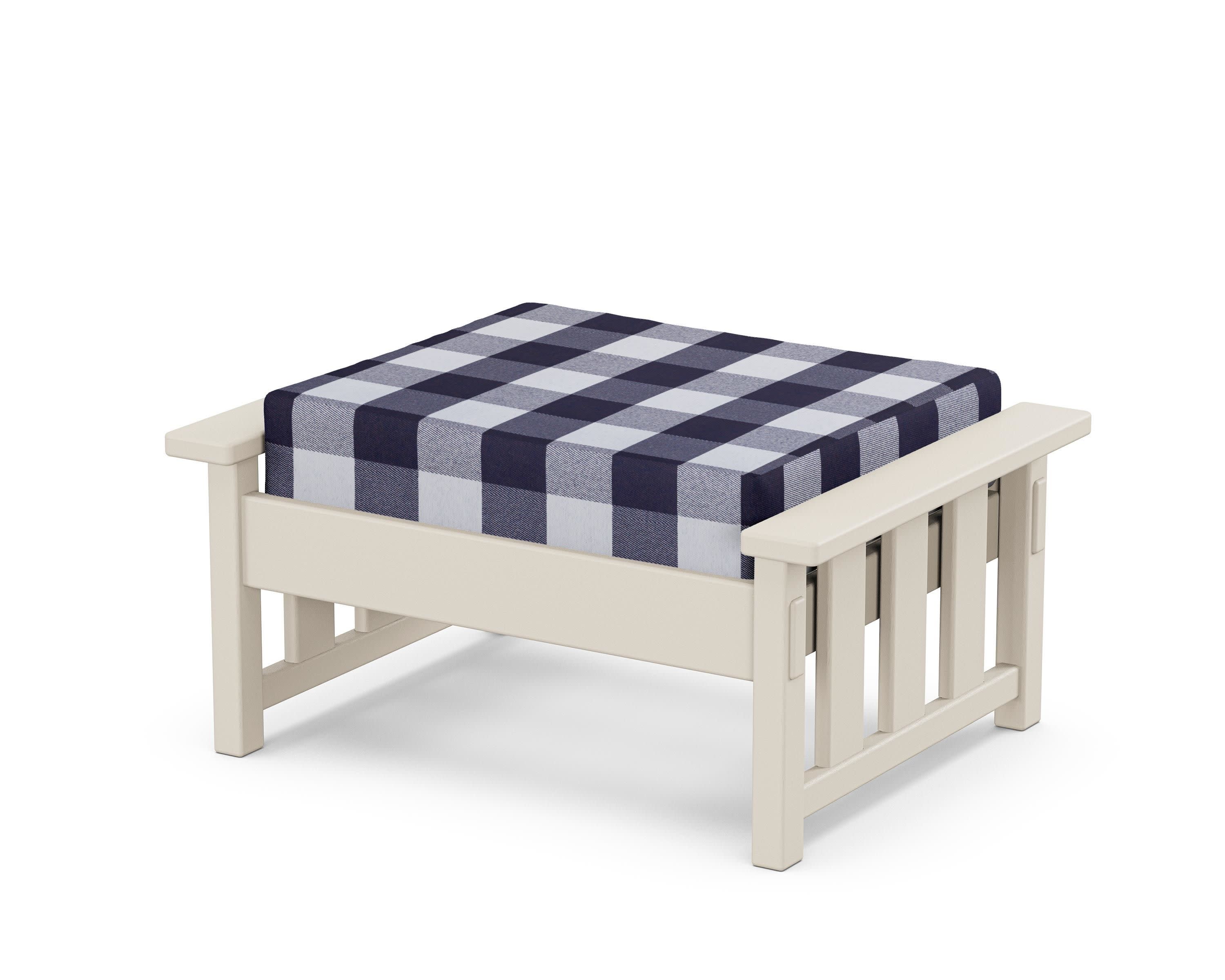 Acadia Deep Seating Ottoman in Sand / Buffalo Plaid Navy
