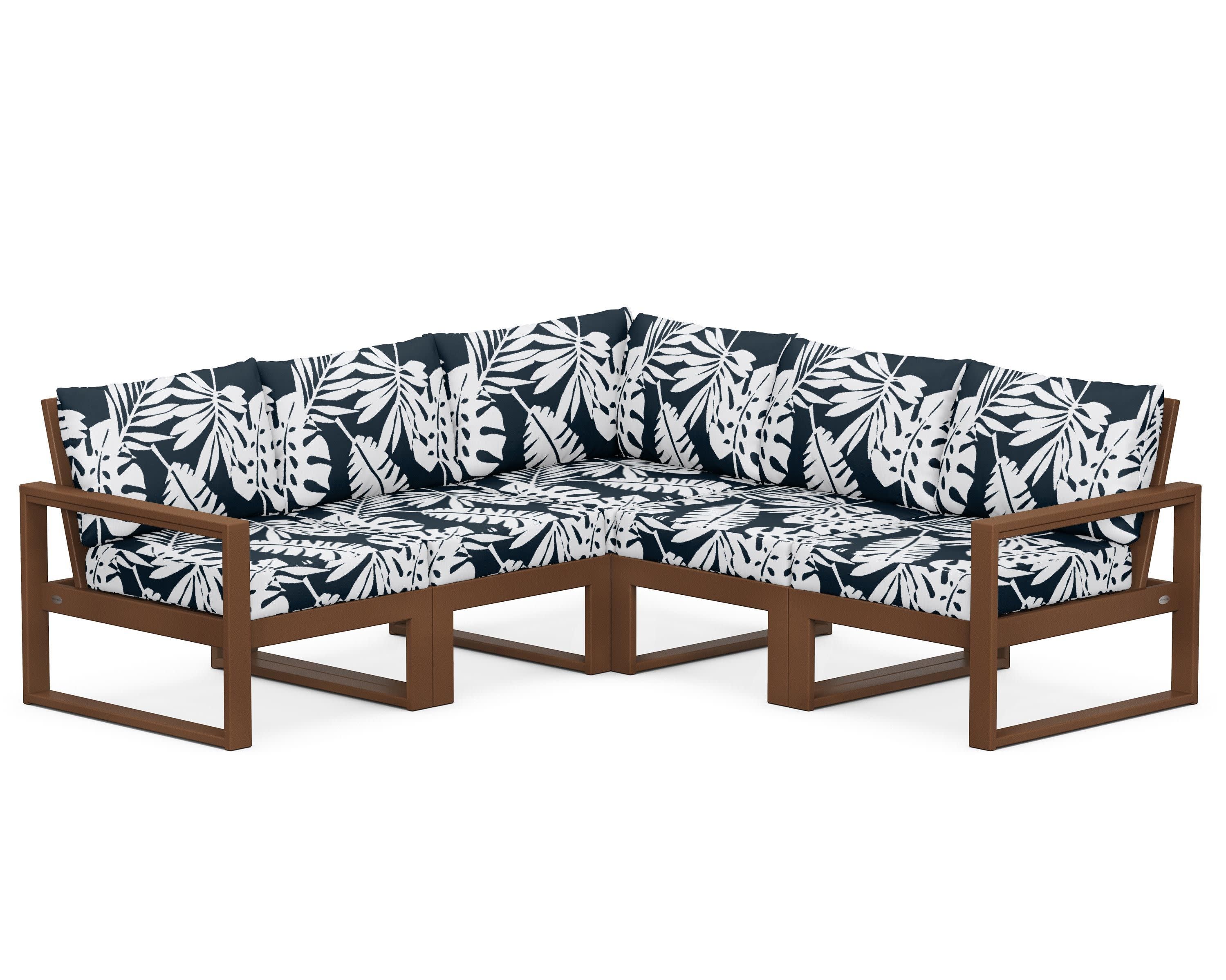 EDGE 5-Piece Modular Deep Seating Set in Teak / Leaf Marine Indigo