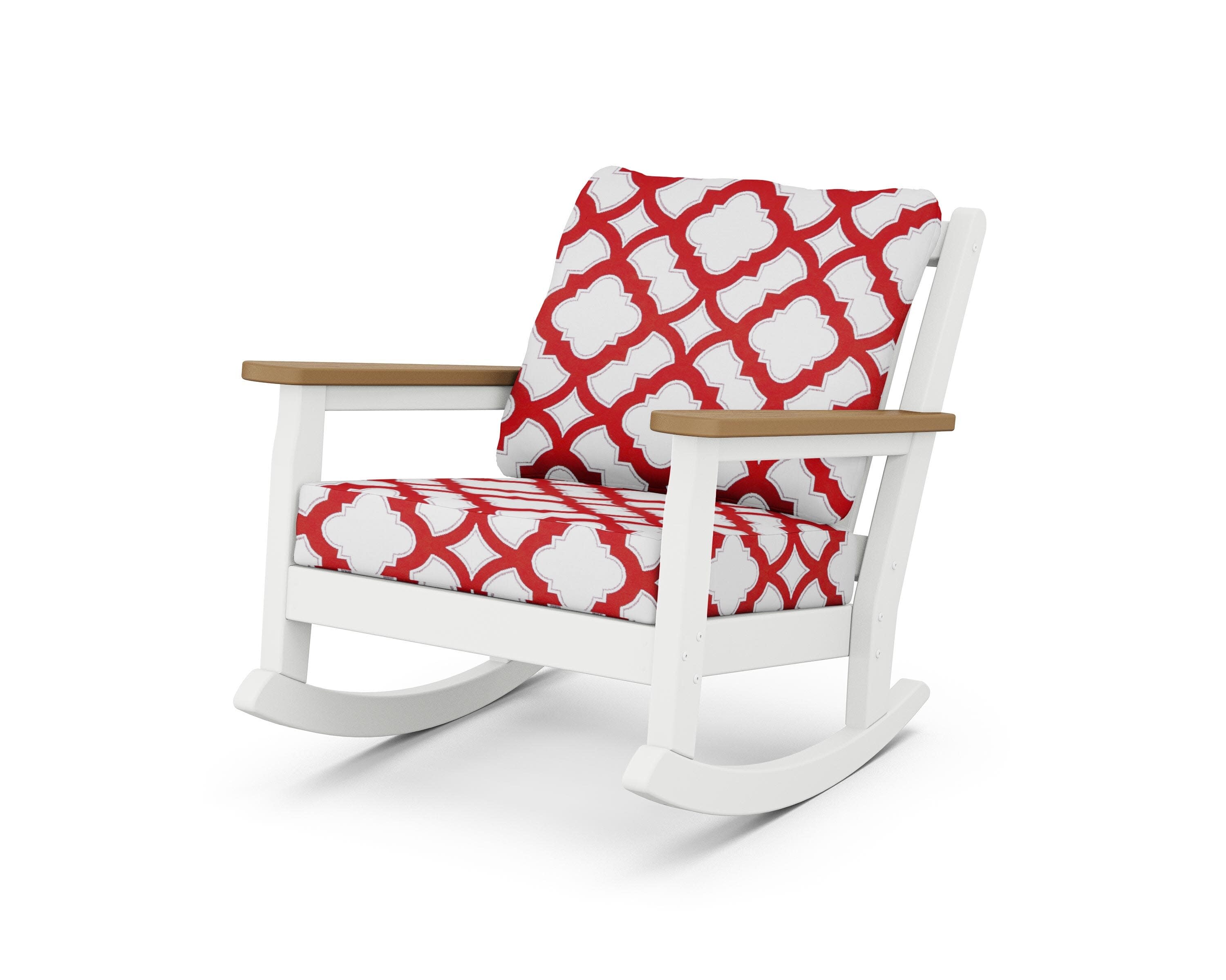 Chippendale Deep Seating Rocking Chair in White / Natural / Trellis Crimson