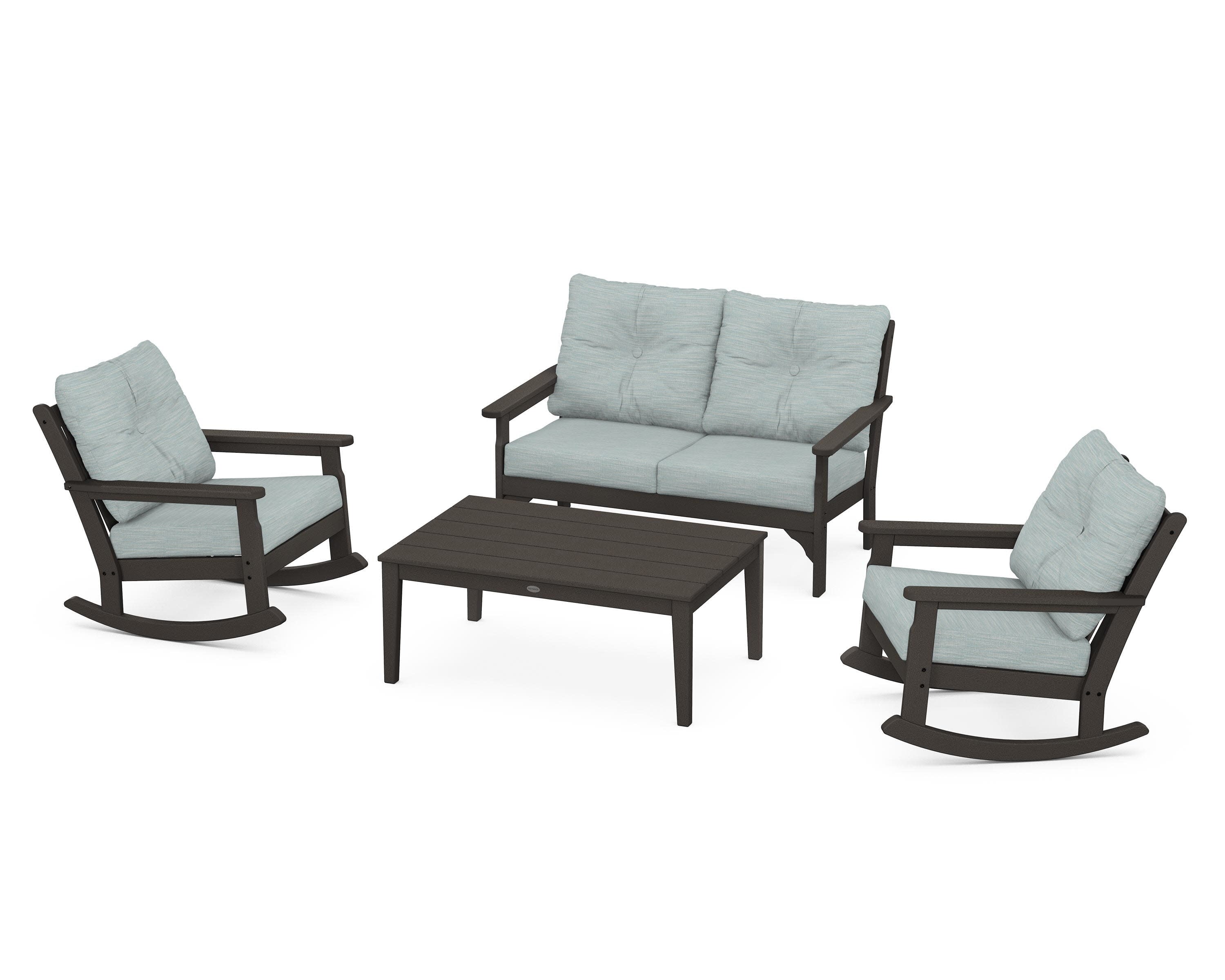 Vineyard 4-Piece Deep Seating Rocking Chair Set in Vintage Coffee / Soothe Mist