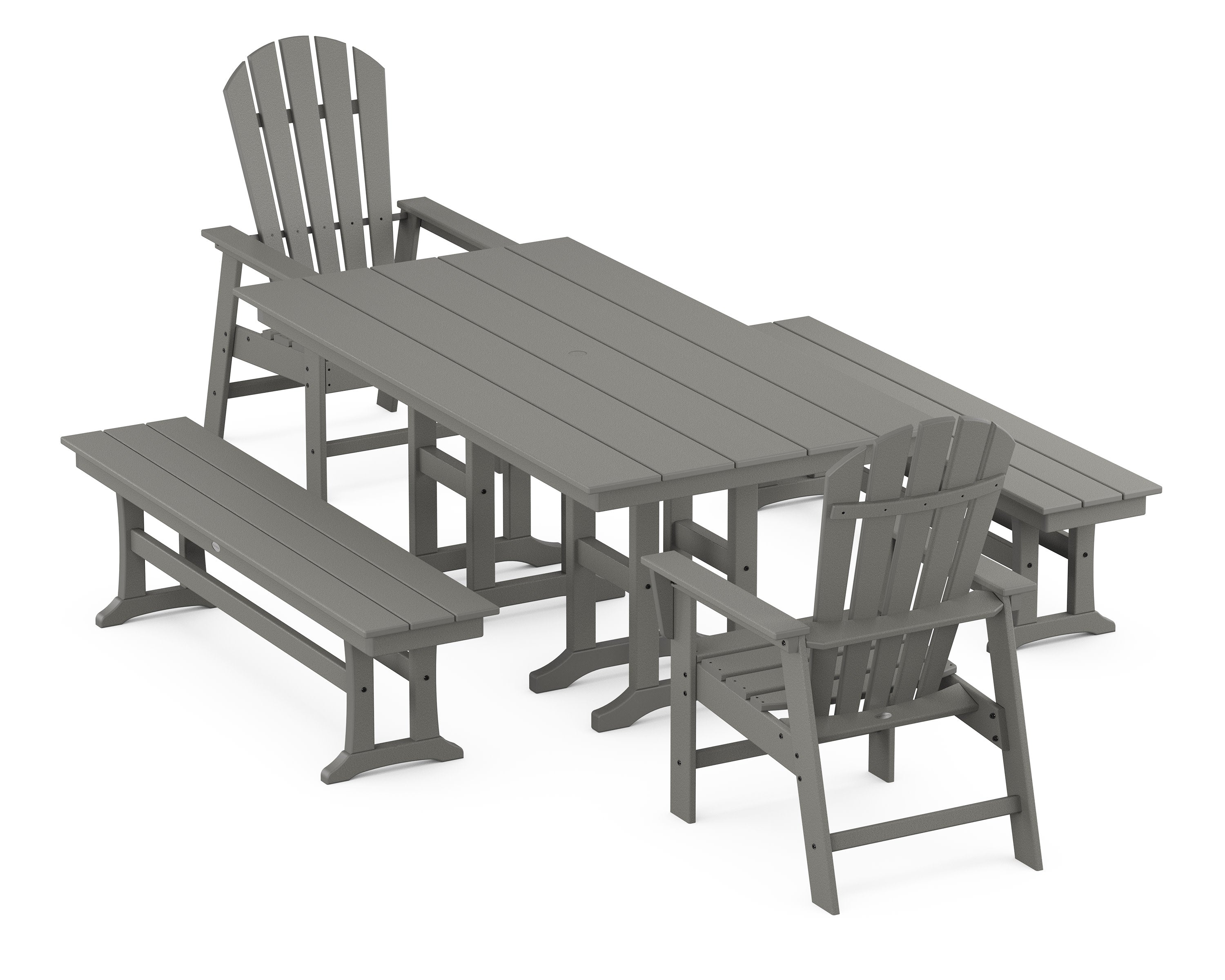 South Beach 5-Piece Farmhouse Dining Set with Benches in Slate Grey