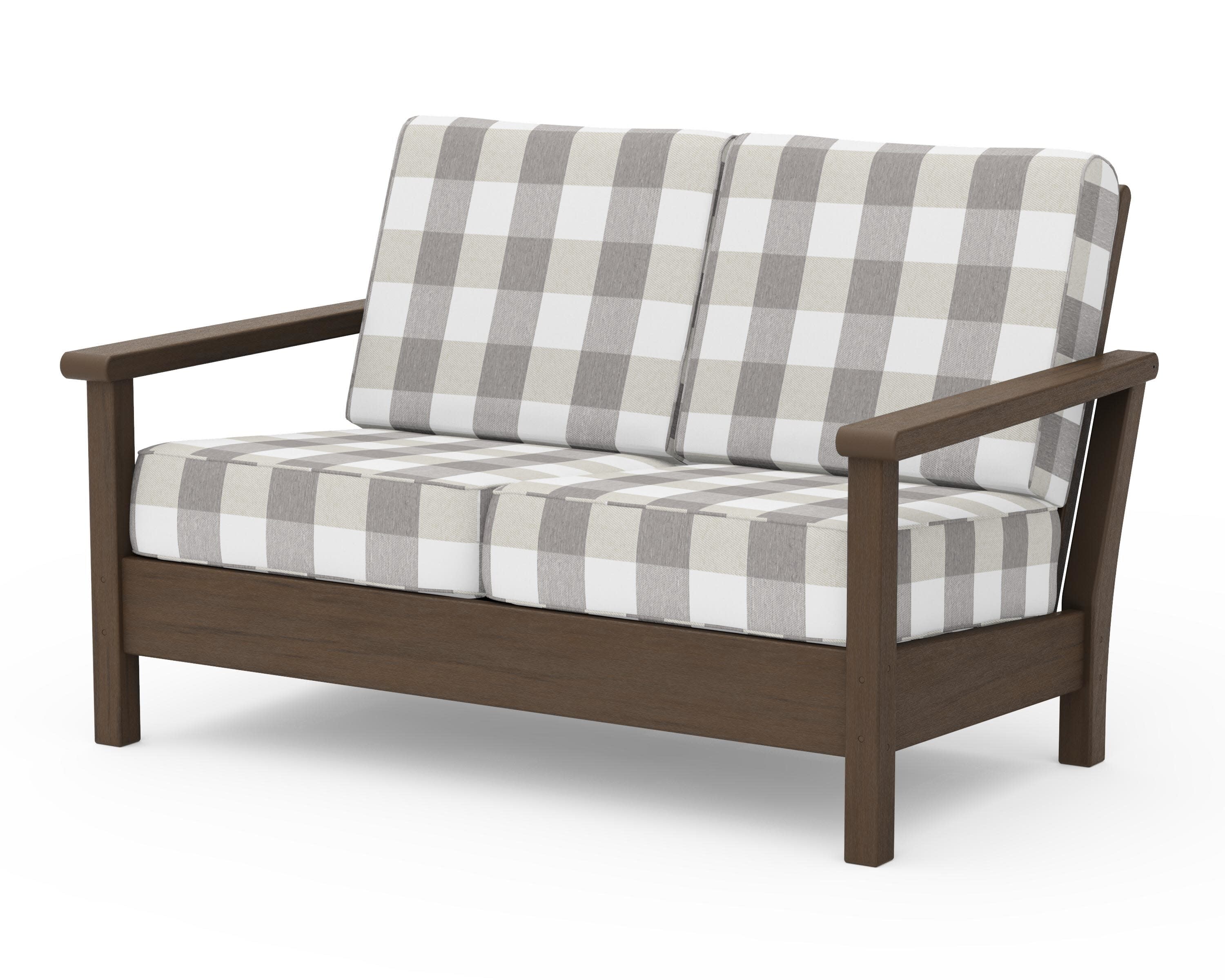 Harbour Deep Seating Loveseat in Kona / Buffalo Plaid Grey Mist