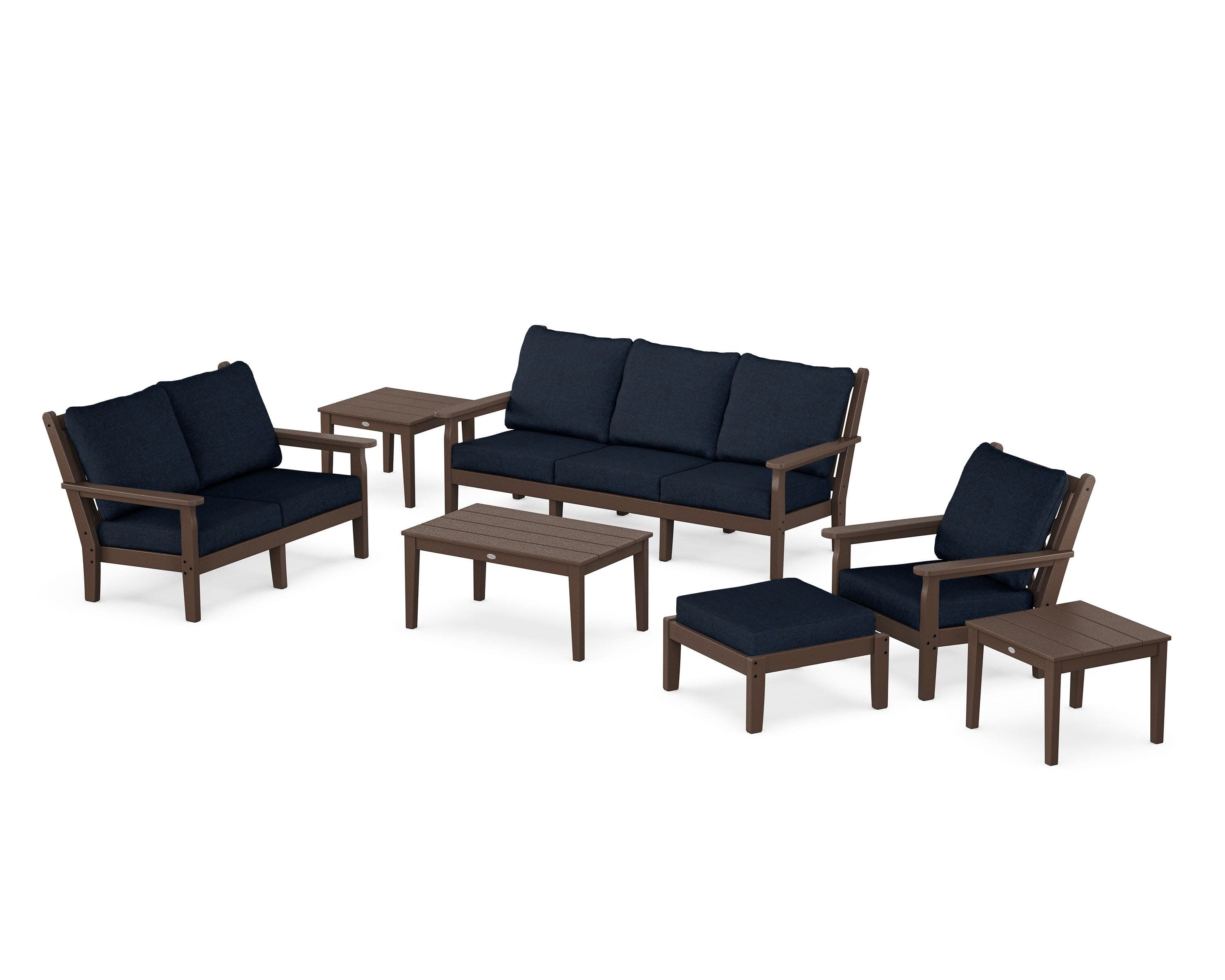 Chippendale 7-Piece Deep Seating Set in Mahogany / Marine Indigo