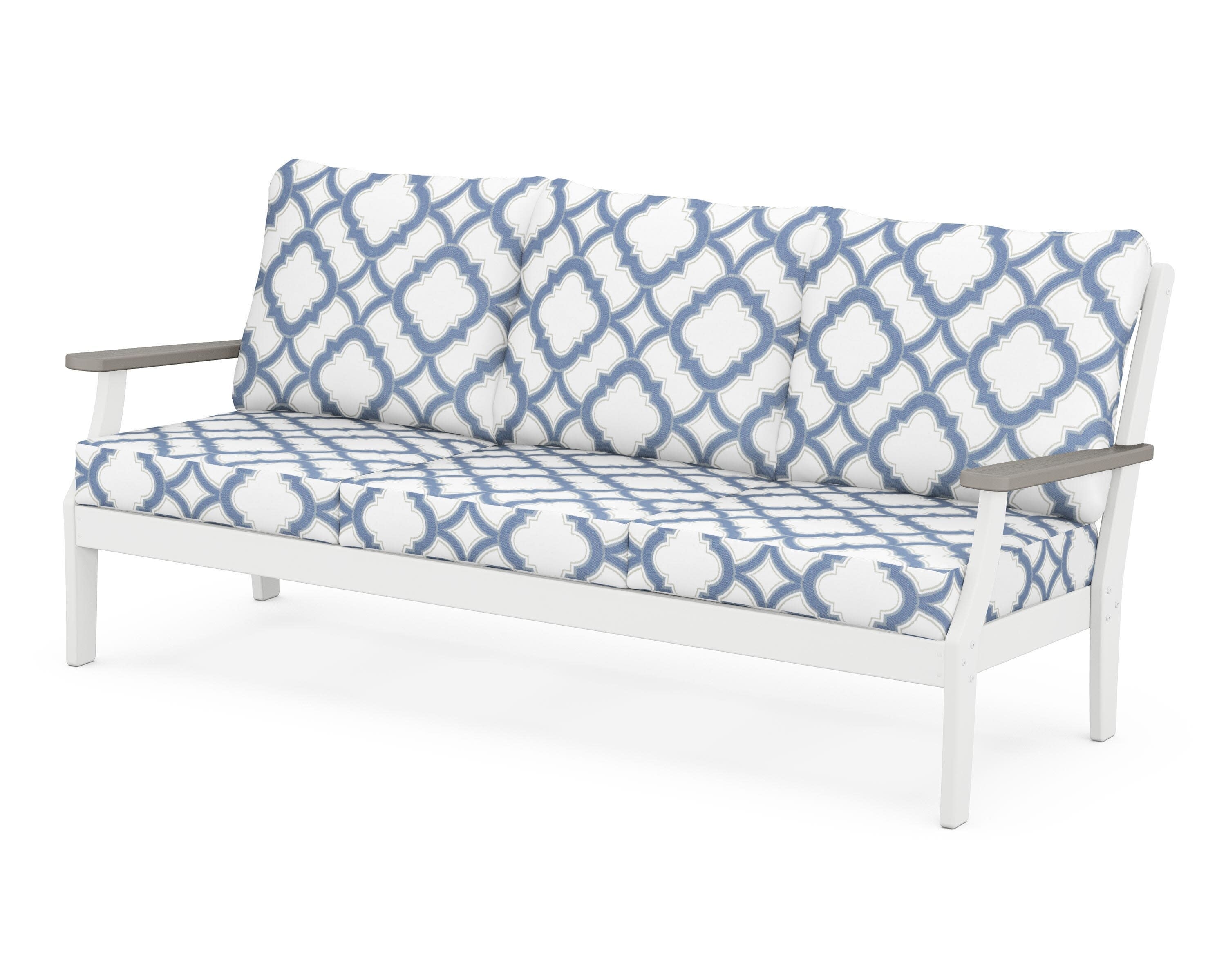 Braxton Deep Seating Sofa in White / Driftwood / Trellis Sky Blue