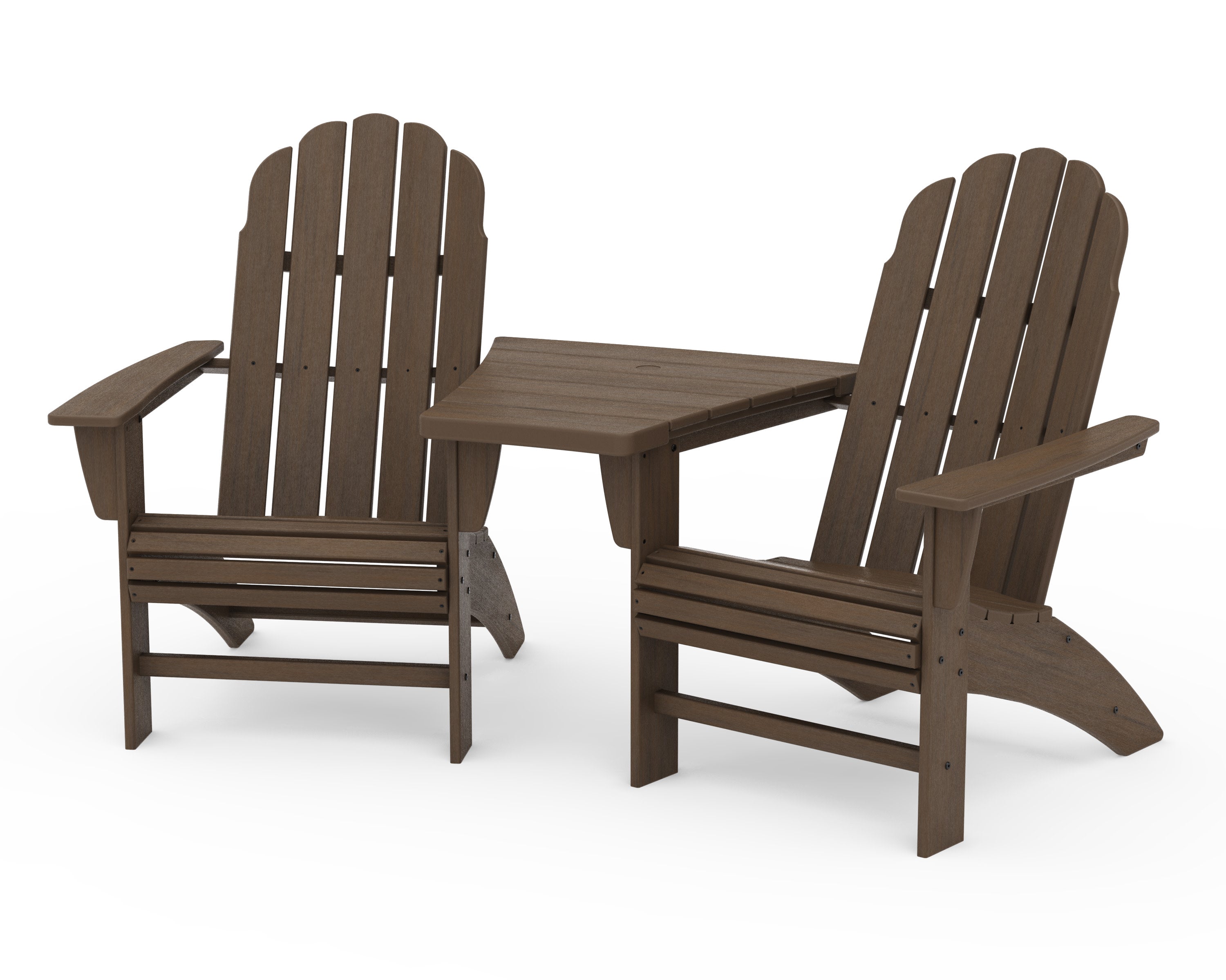 Vineyard 3-Piece Curveback Adirondack Set with Angled Connecting Table in Kona