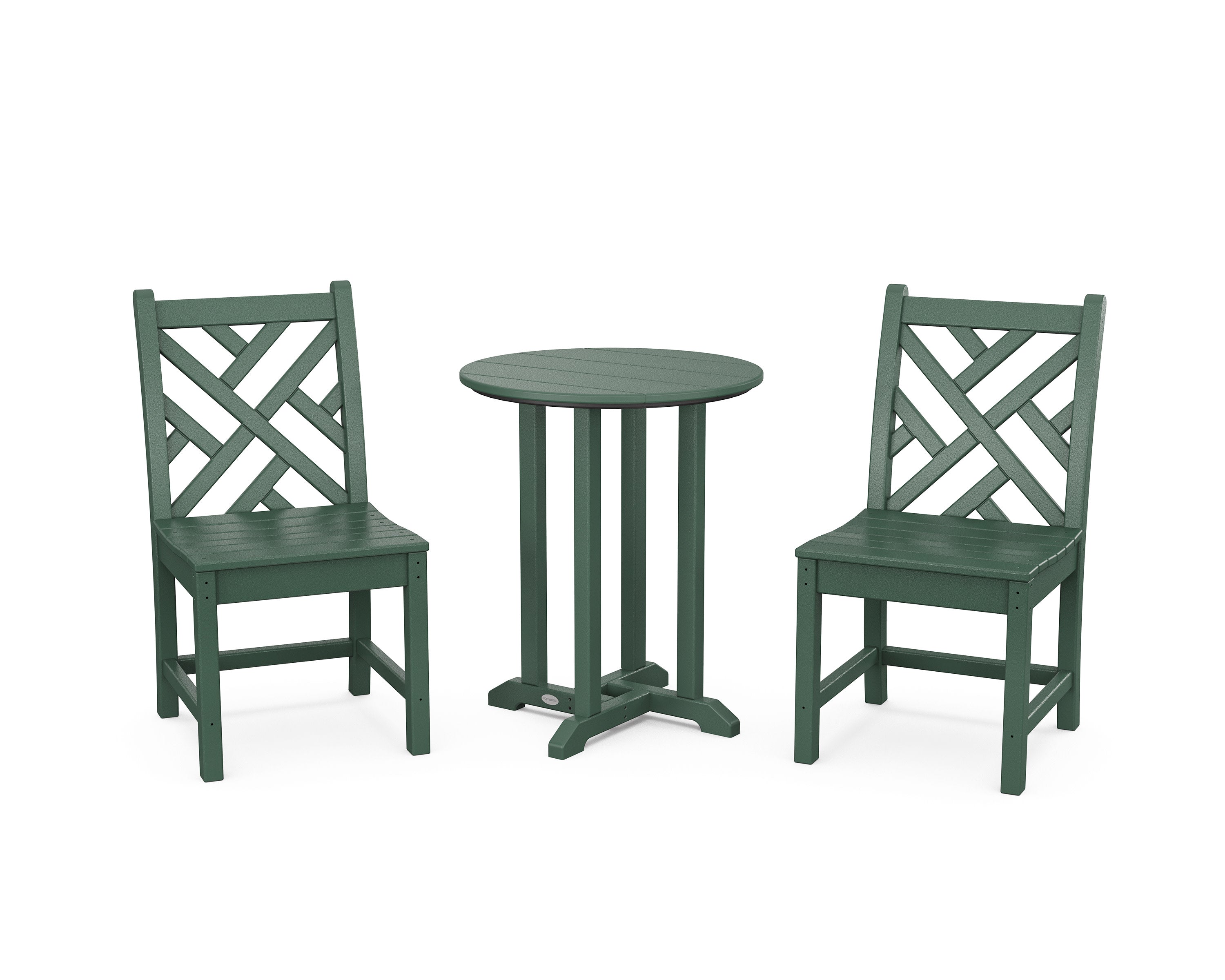 Chippendale Side Chair 3-Piece Round Bistro Dining Set in Green