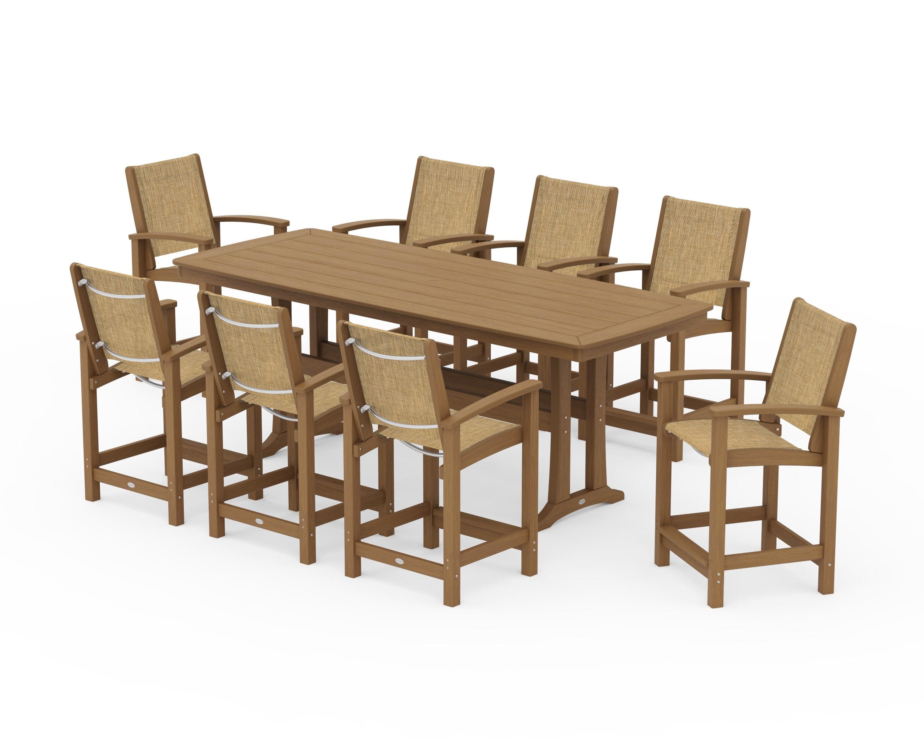 Coastal 9-Piece Counter Set with Trestle Legs in Natural / Burlap Sling