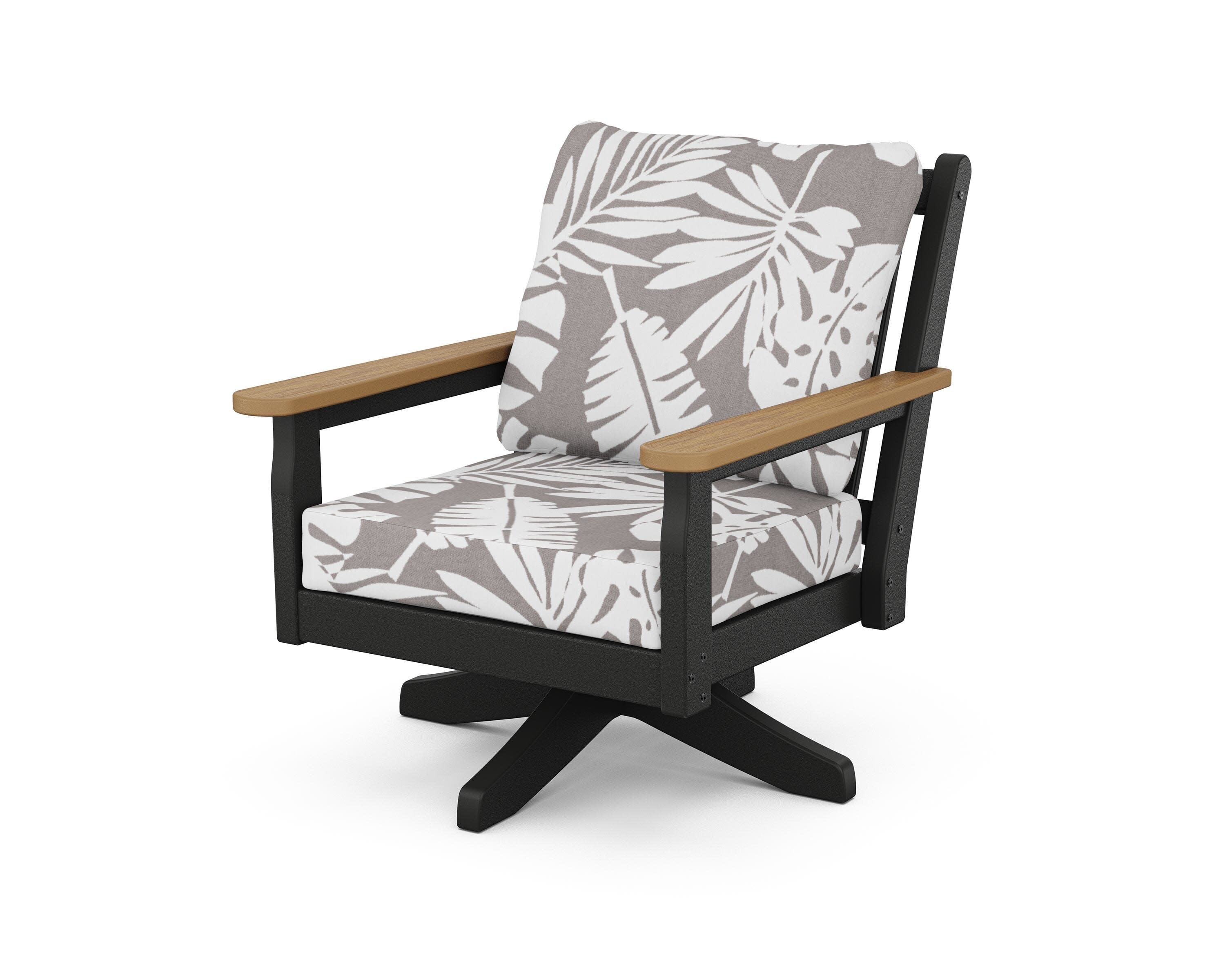 Chippendale Deep Seating Swivel Chair in Black / Natural / Leaf Grey Mist