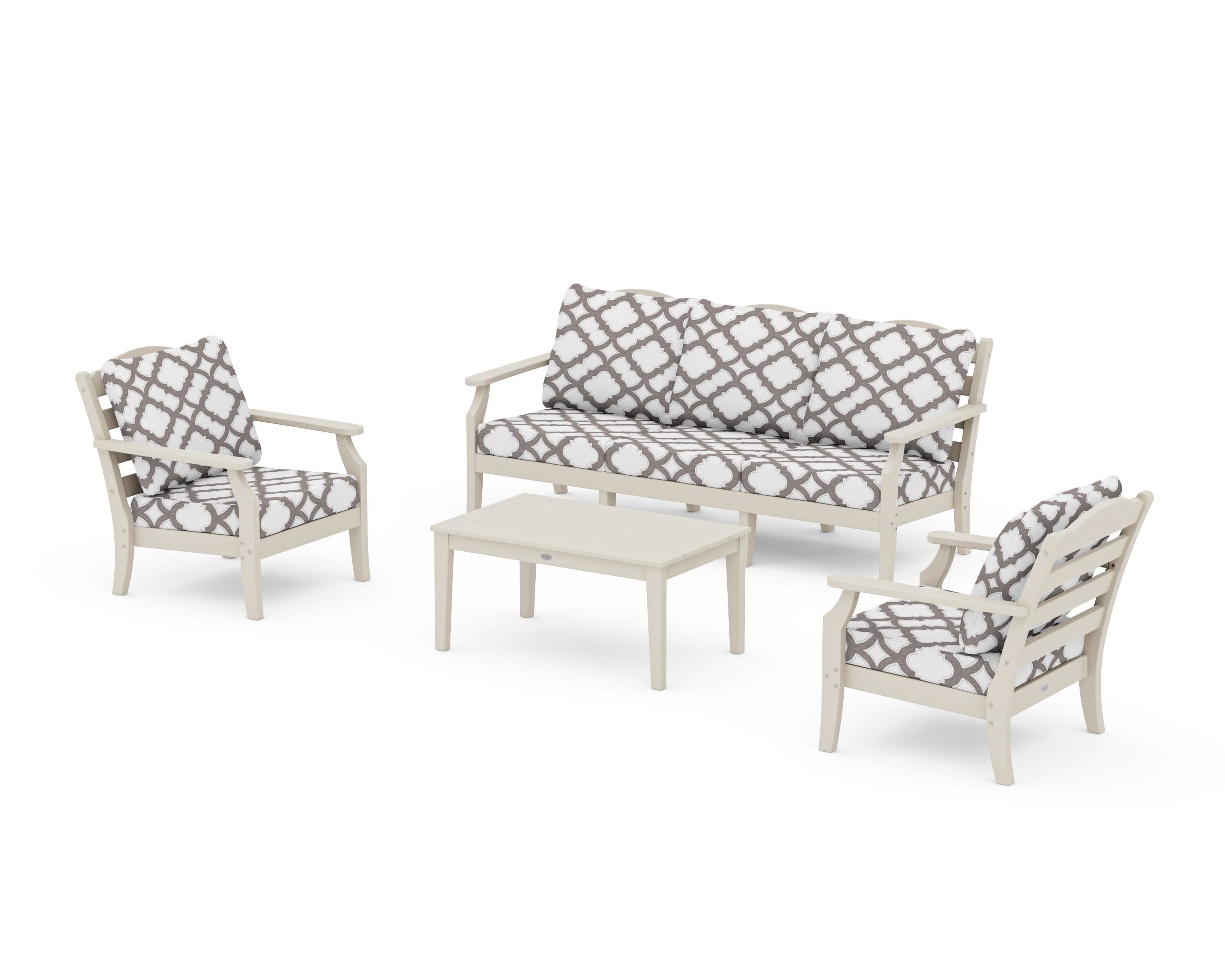 Savannah 4-Piece Deep Seating Set with Sofa in Sand / Trellis Grey Mist