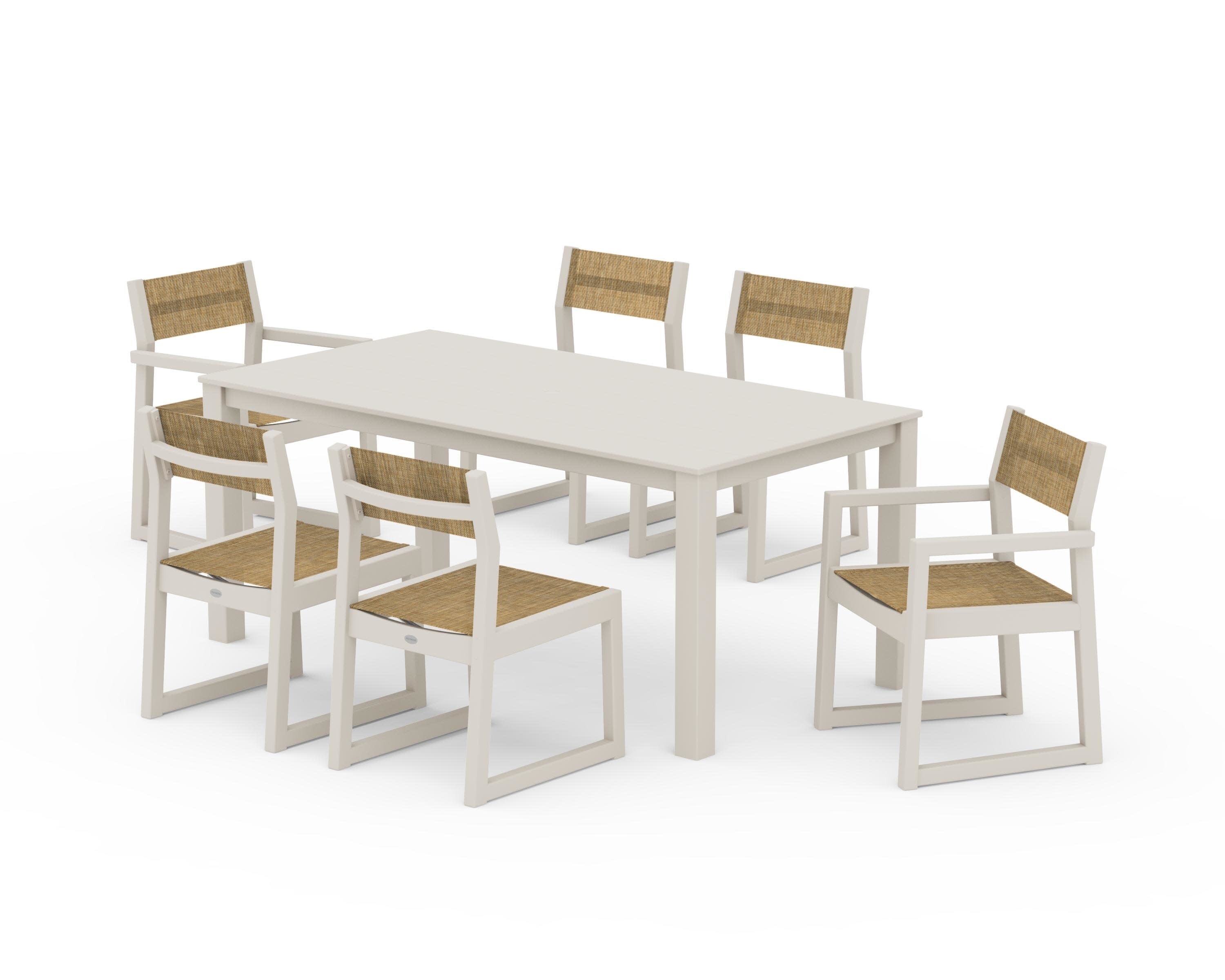 EDGE Sling 7-Piece Parsons Dining Set in Sand / Burlap Sling