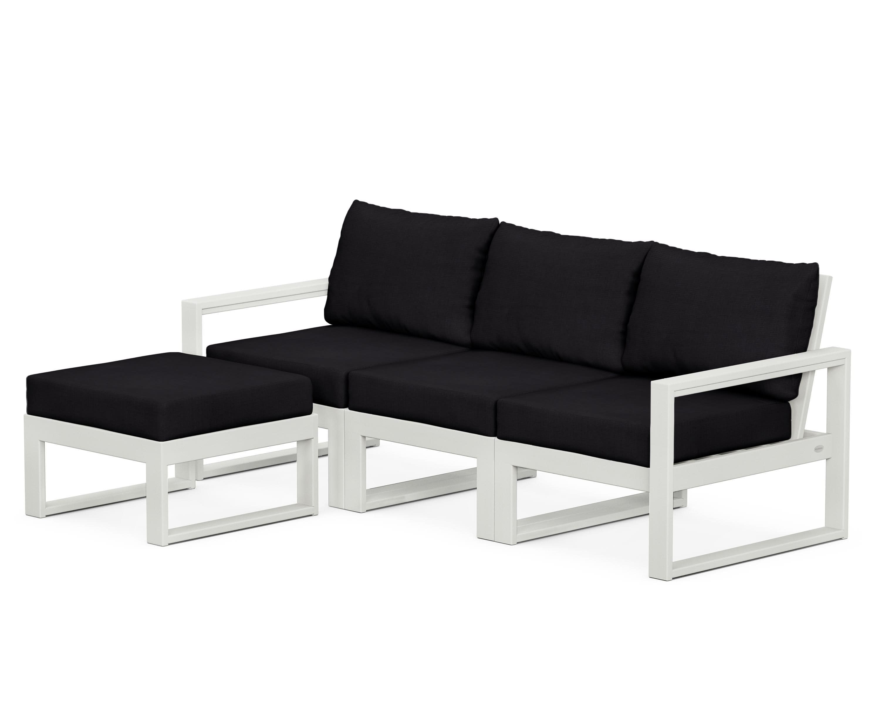EDGE 4-Piece Modular Deep Seating Set with Ottoman in Vintage White / Midnight Linen