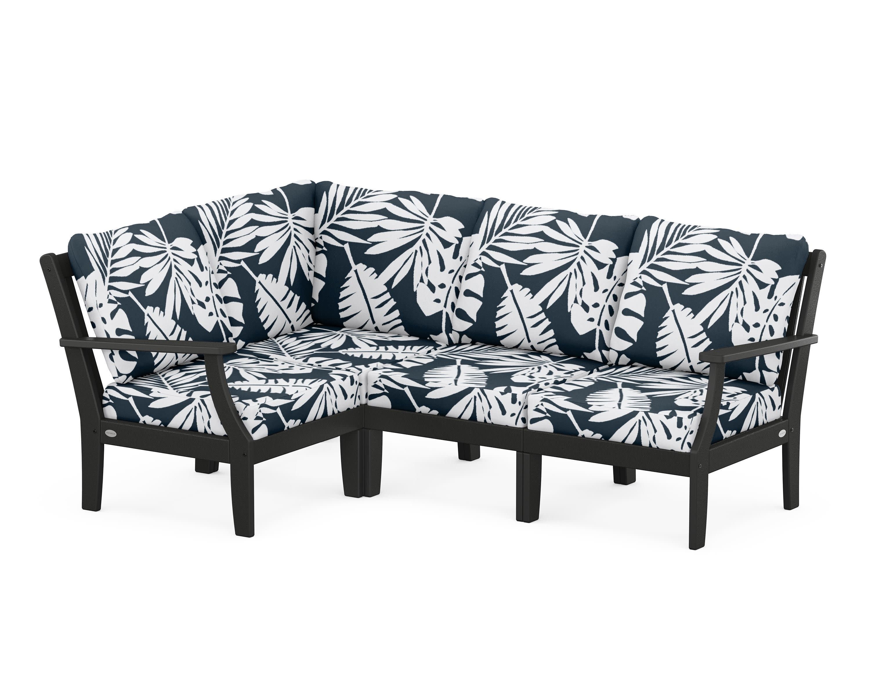 Braxton Modular 4-Piece Deep Seating Set in Black / Leaf Marine Indigo