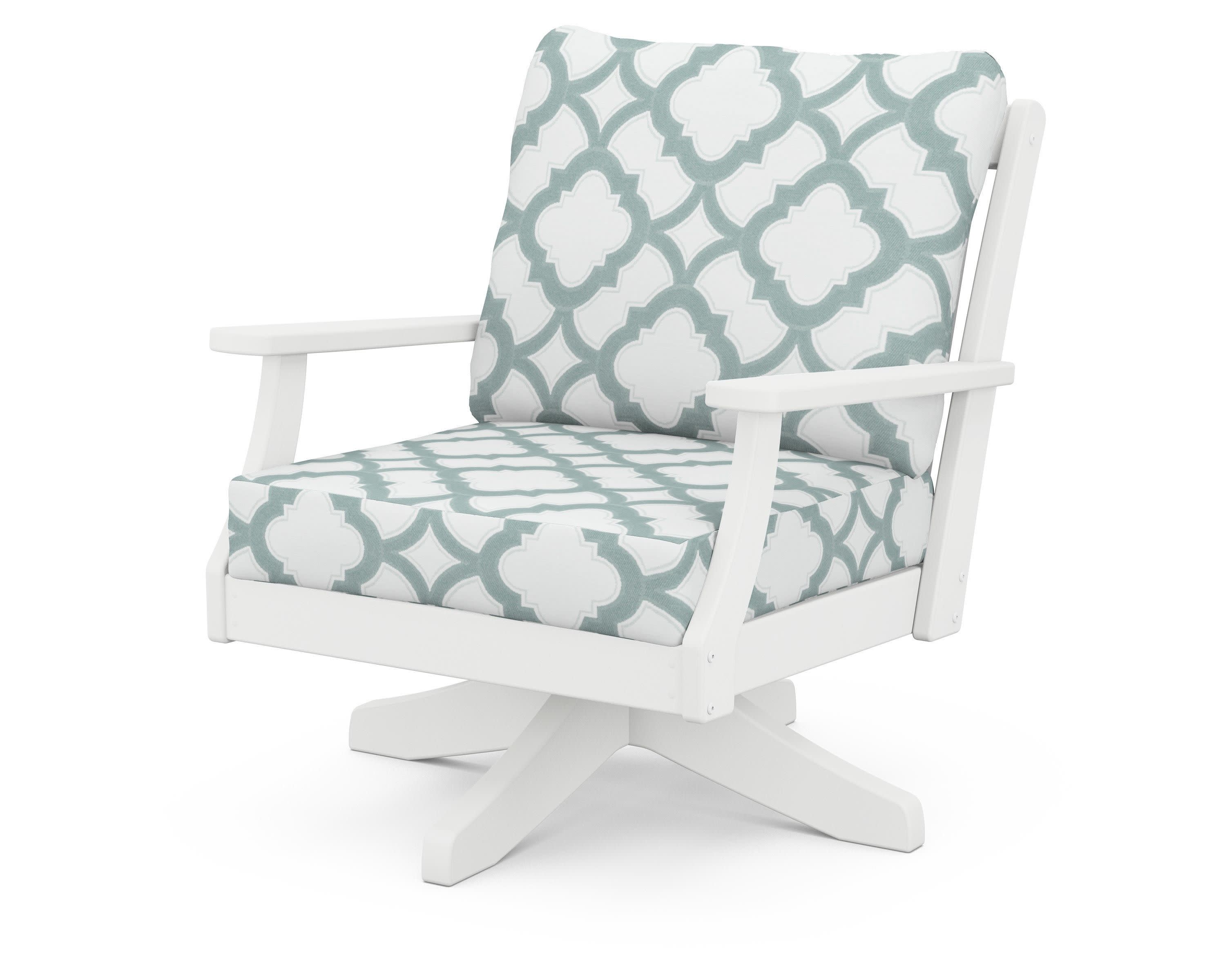 Braxton Deep Seating Swivel Chair in White / Trellis Glacier Spa