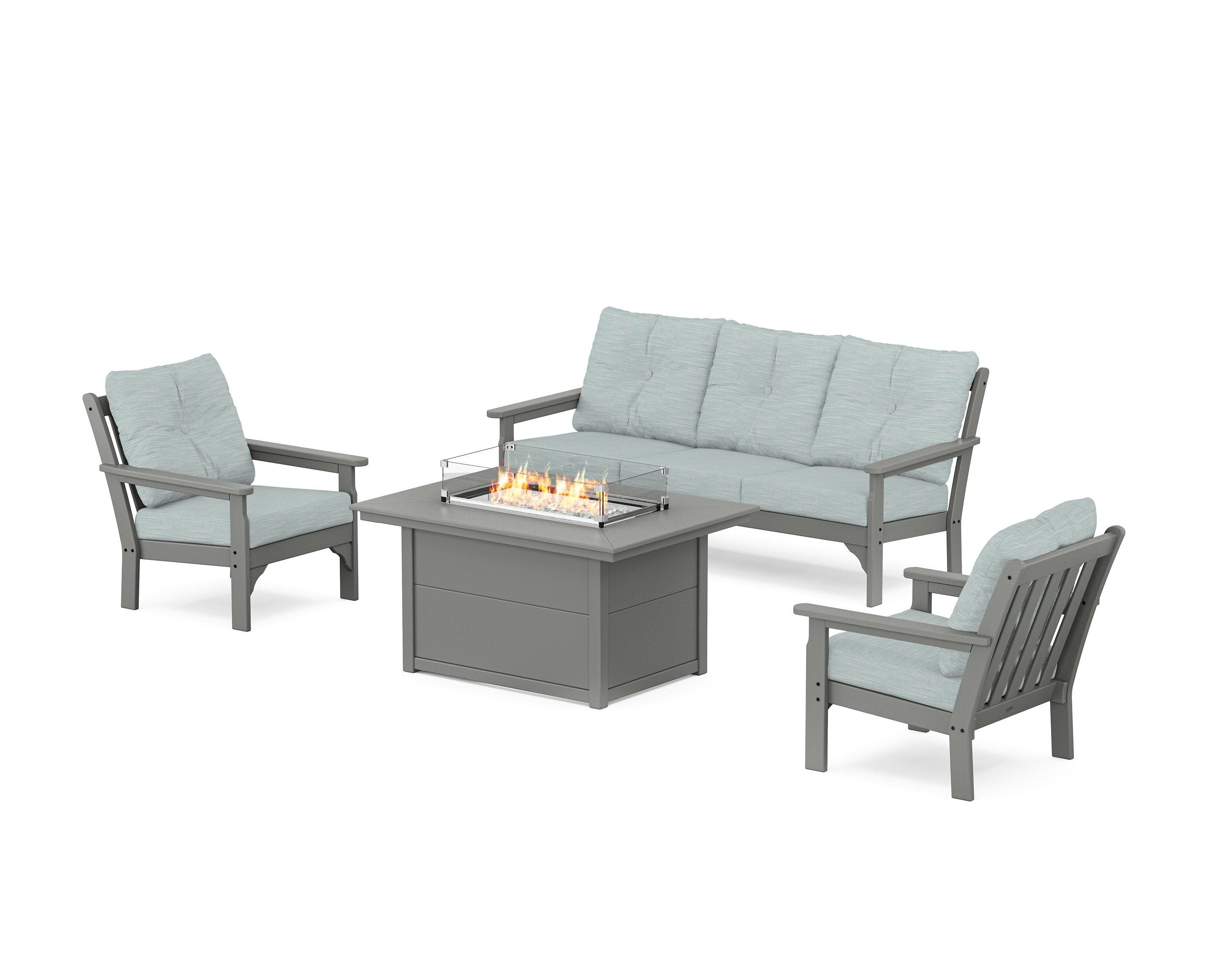 Vineyard Deep Seating Fire Pit Table Set in Slate Grey / Soothe Mist