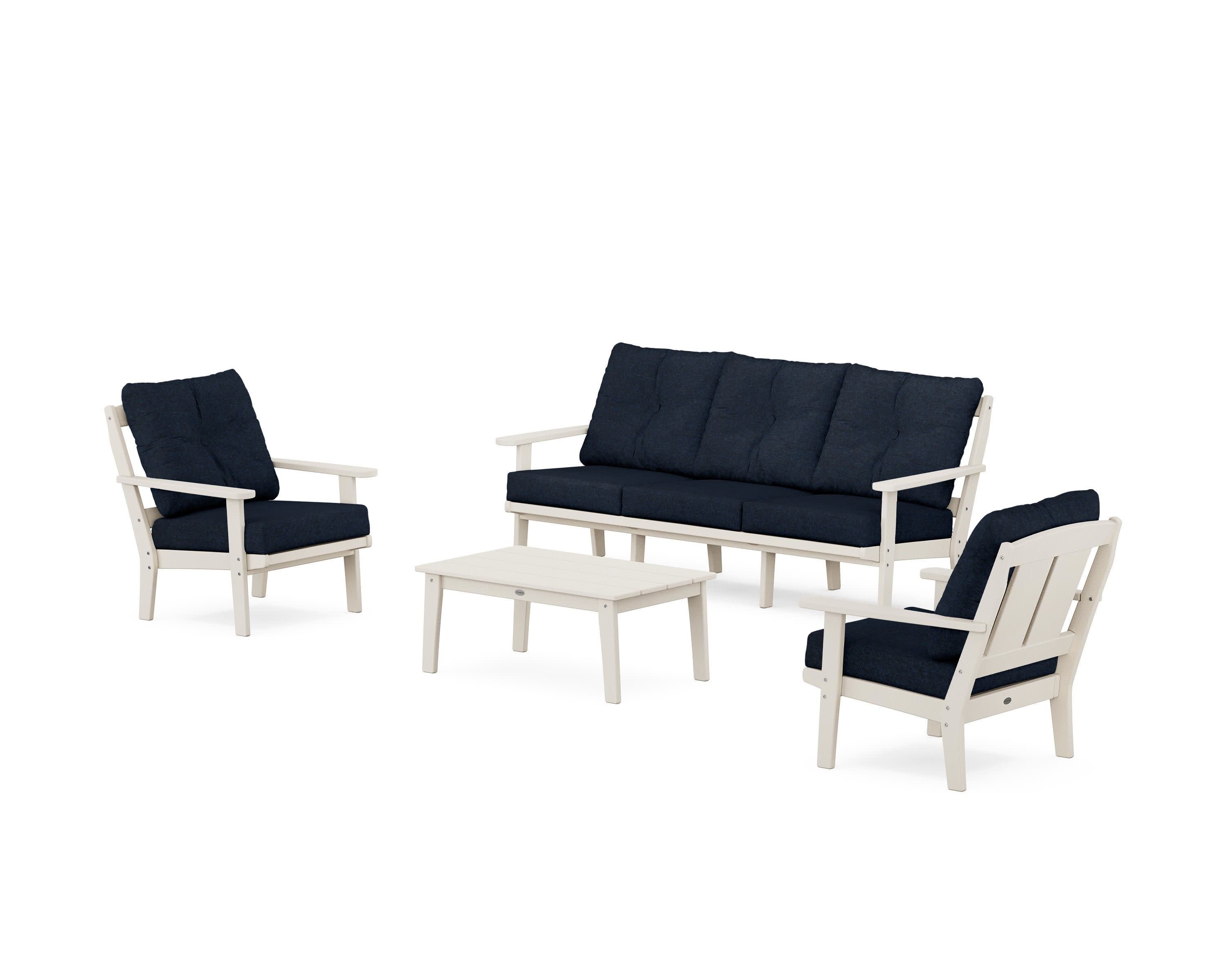 Mission 4-Piece Deep Seating Set with Sofa in Sand / Marine Indigo