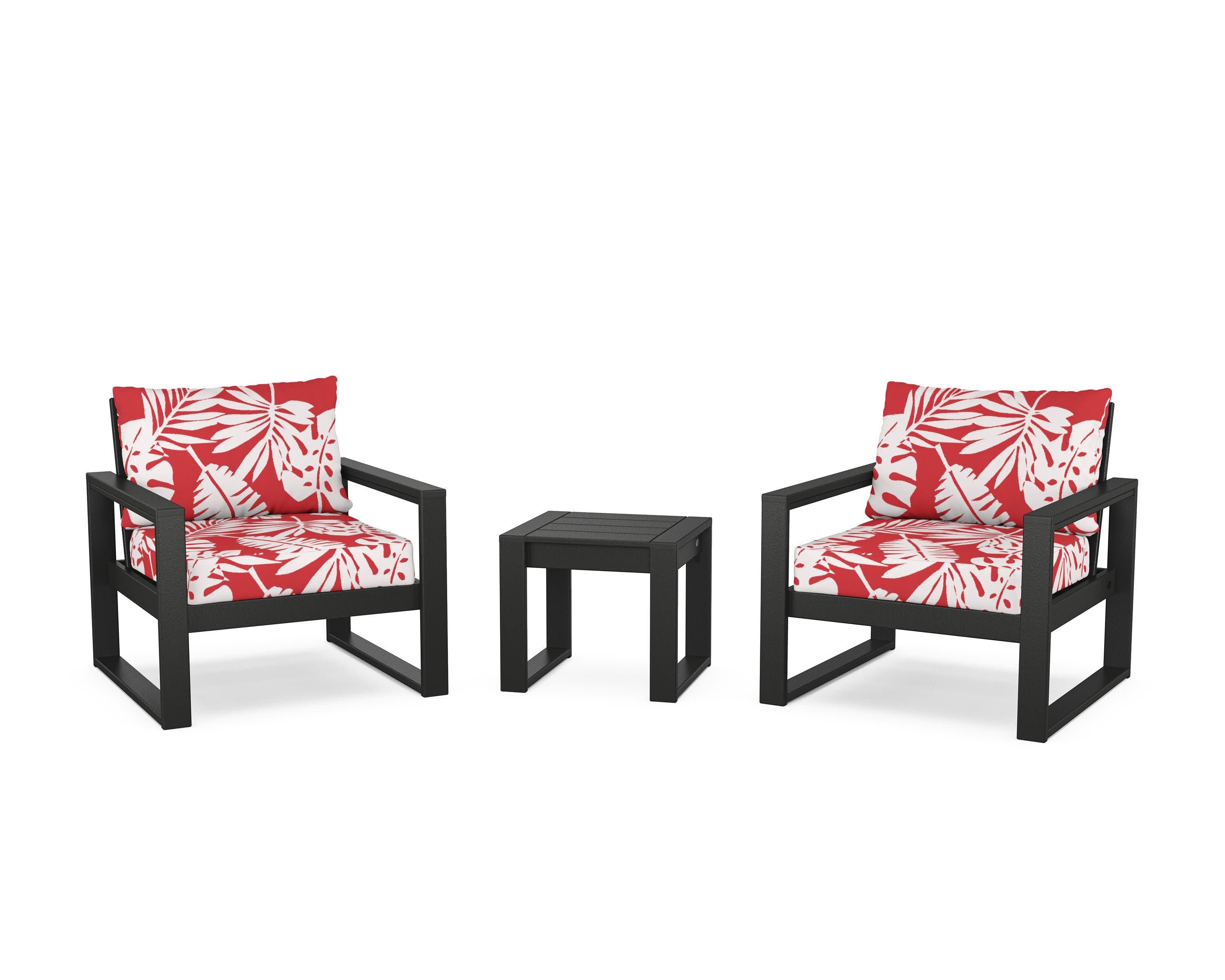 EDGE Sectional 3-Piece Deep Seating Set in Black / Leaf Crimson