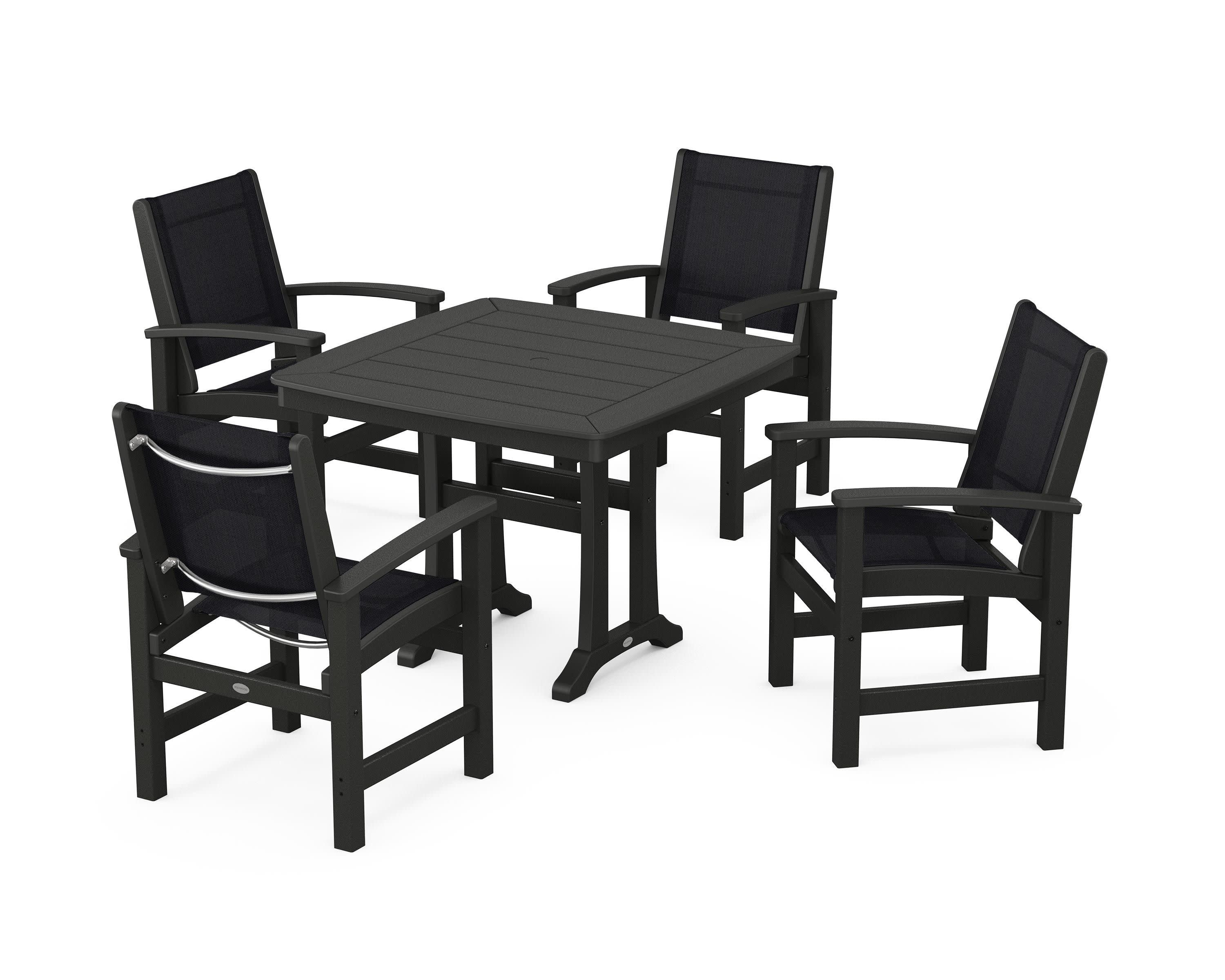 Coastal 5-Piece Dining Set with Trestle Legs in Black / Black Sling