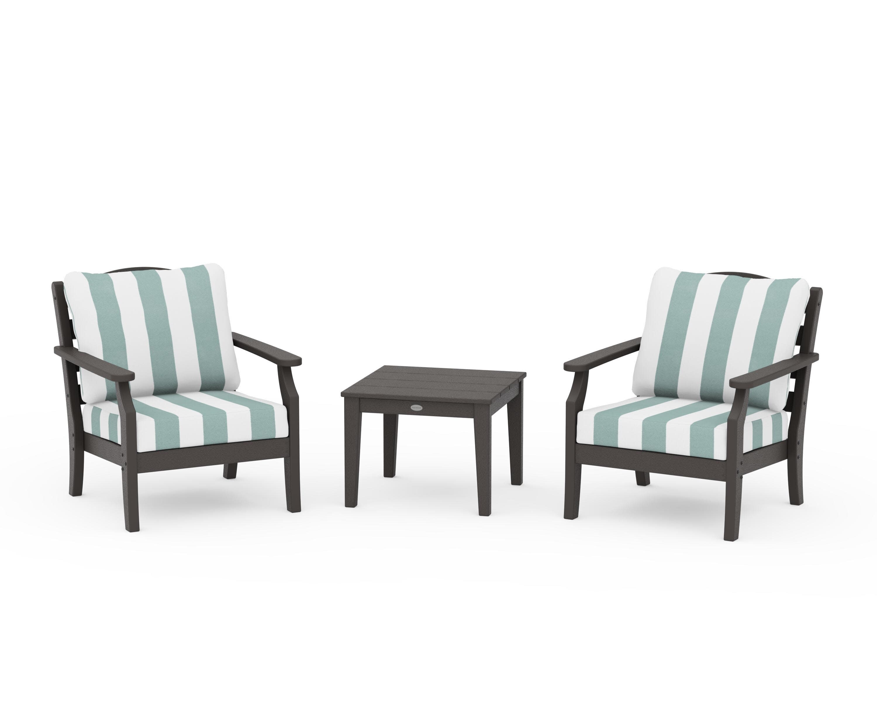 Savannah 3-Piece Deep Seating Set in Vintage Coffee / Cabana Stripe Glacier Spa