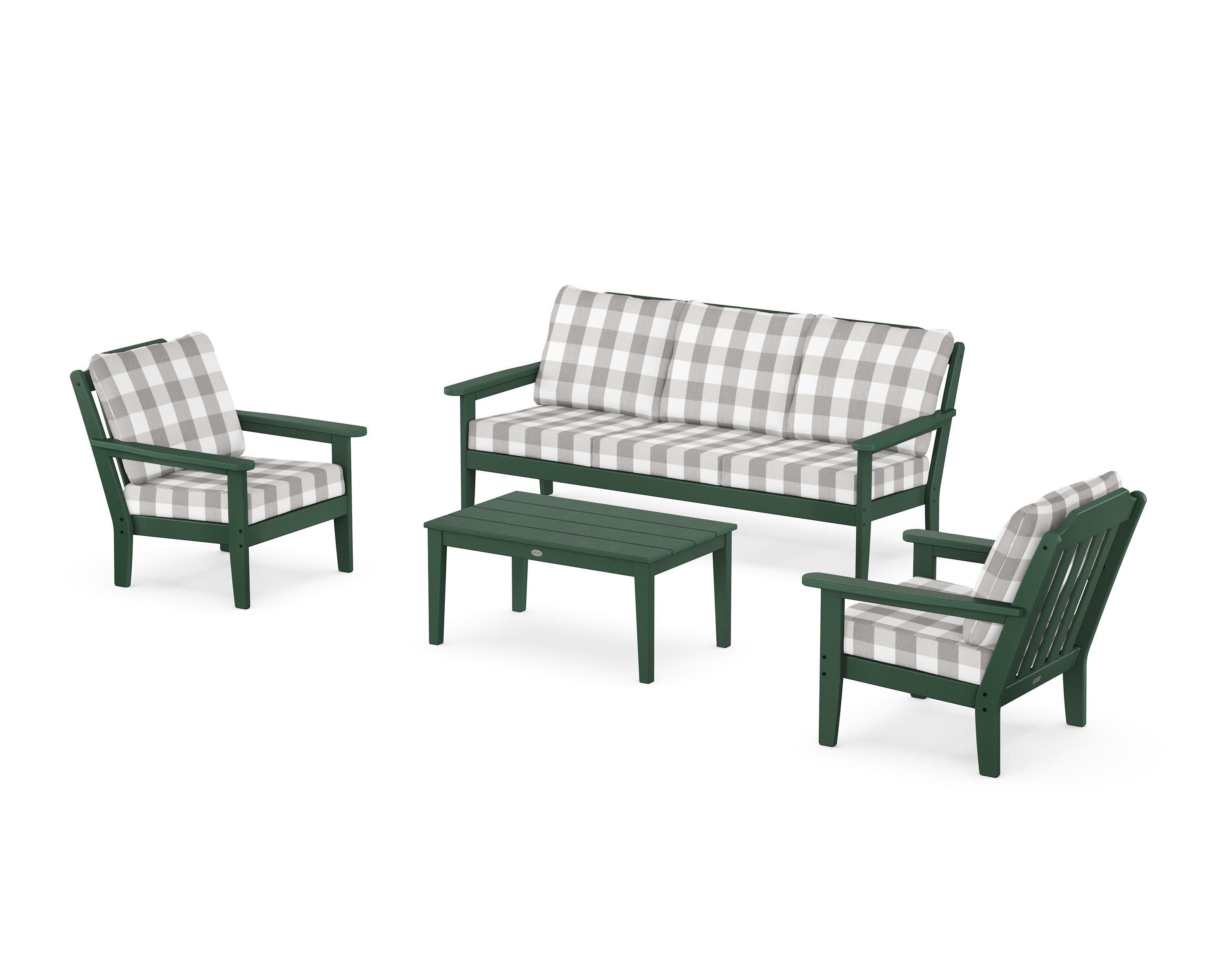 Cottage 4-Piece Deep Seating Set with Sofa in Green / Buffalo Plaid Grey Mist