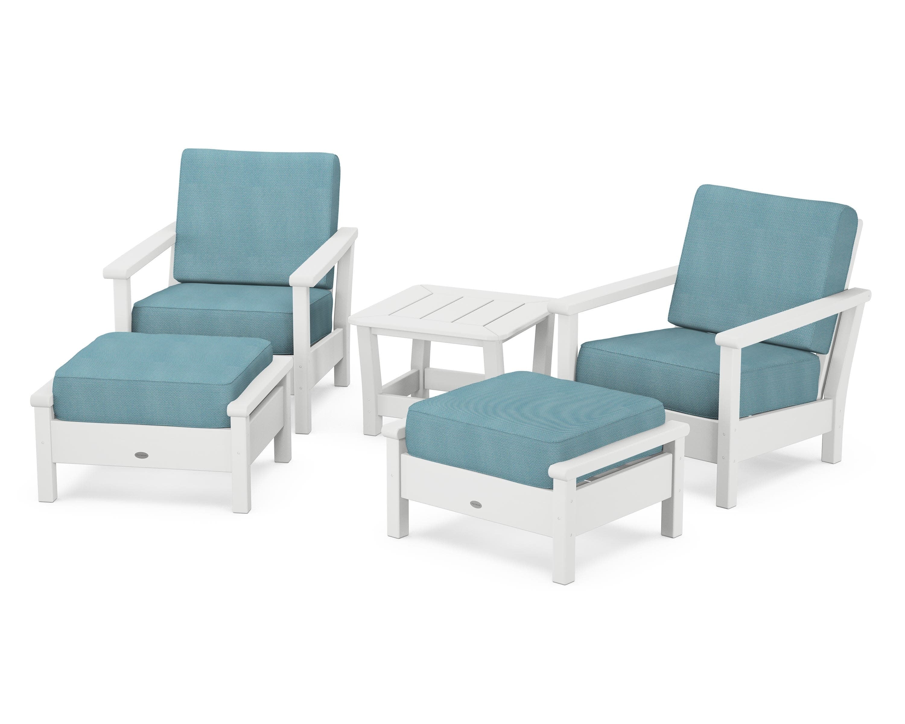 Harbour 5-Piece Deep Seating Chair Set in White / Lattice Sky Blue