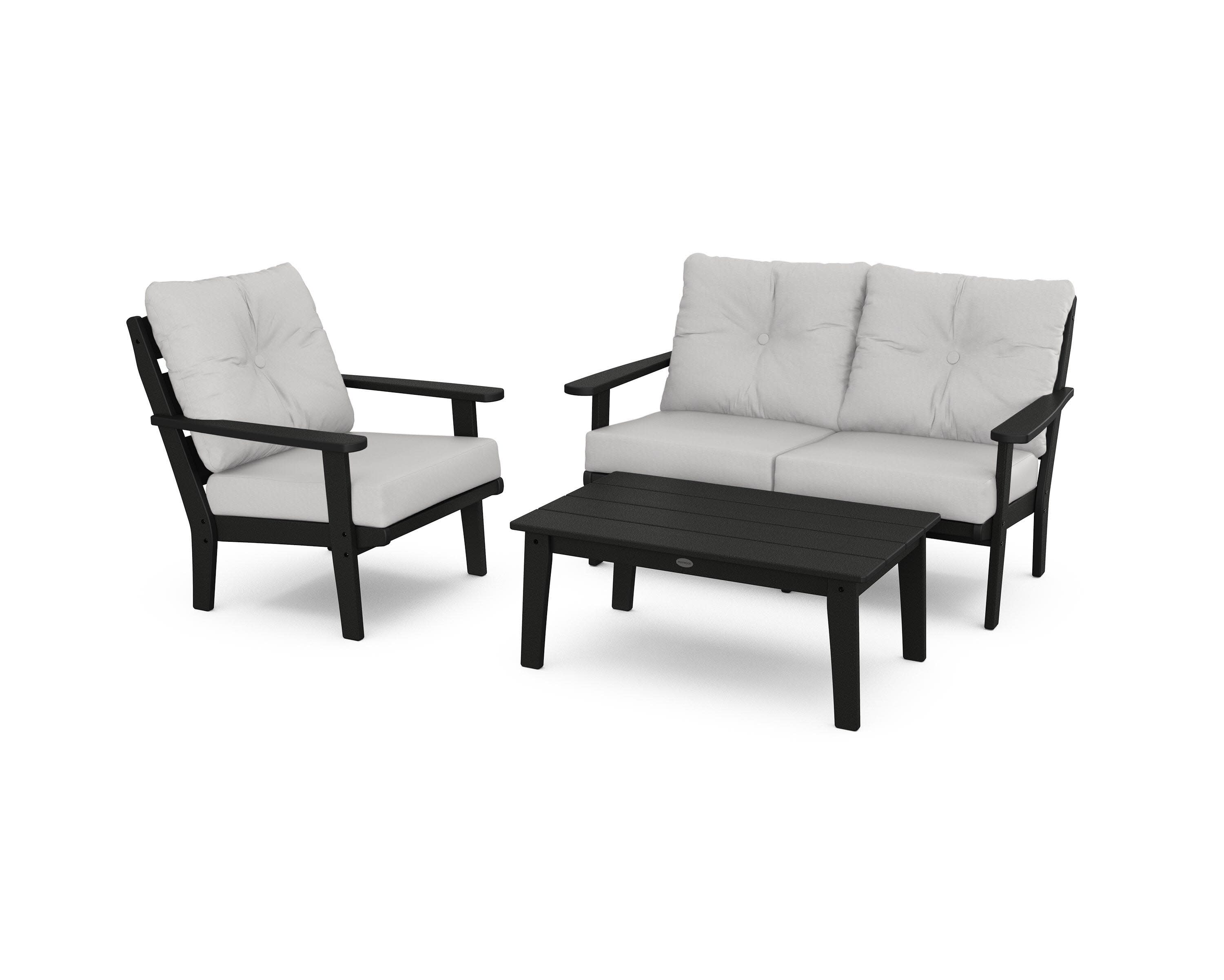 Lakeside 3-Piece Deep Seating Set in Black / Diamond in the Rough