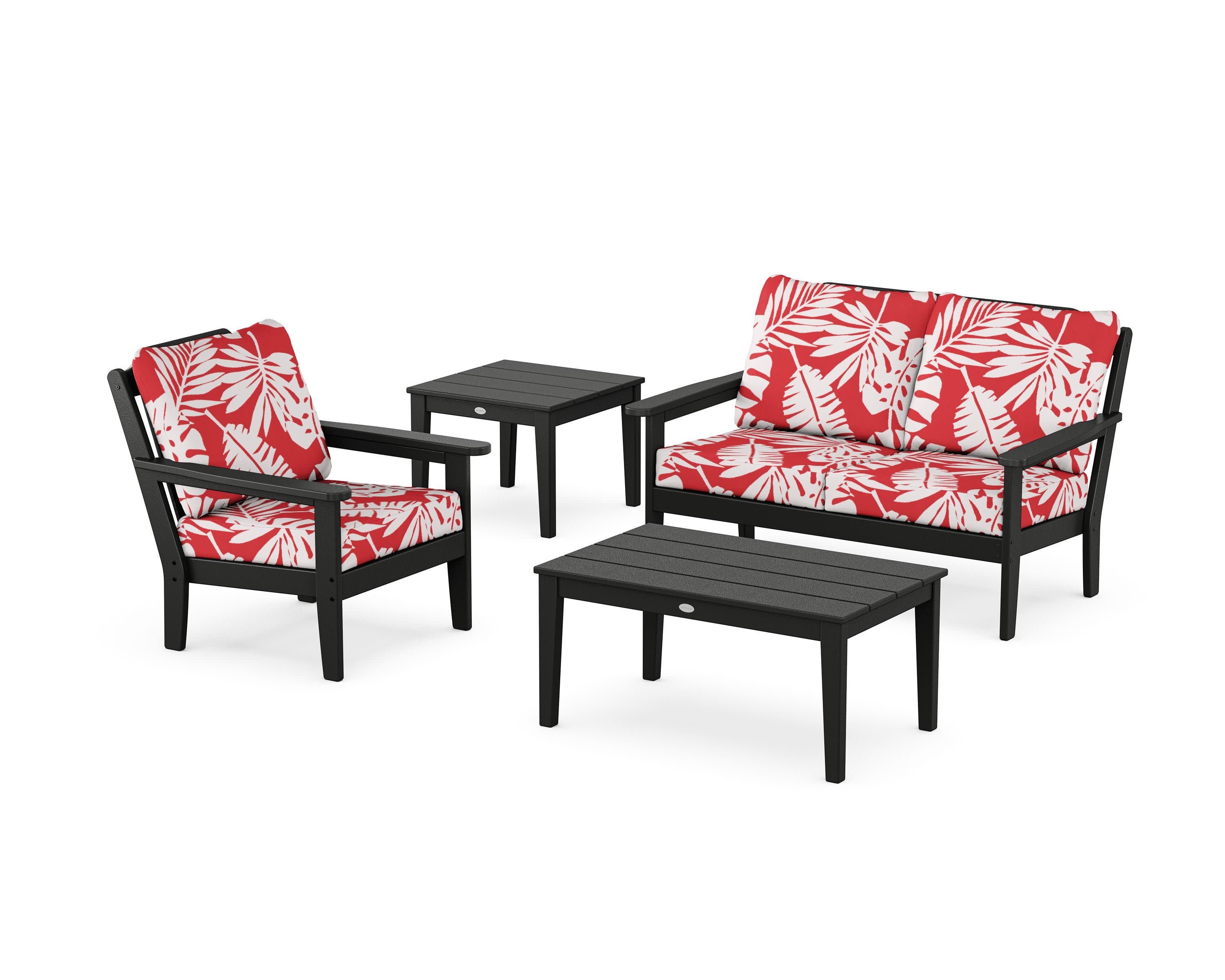 Wovendale 4-Piece Deep Seating Set in Black / Leaf Crimson