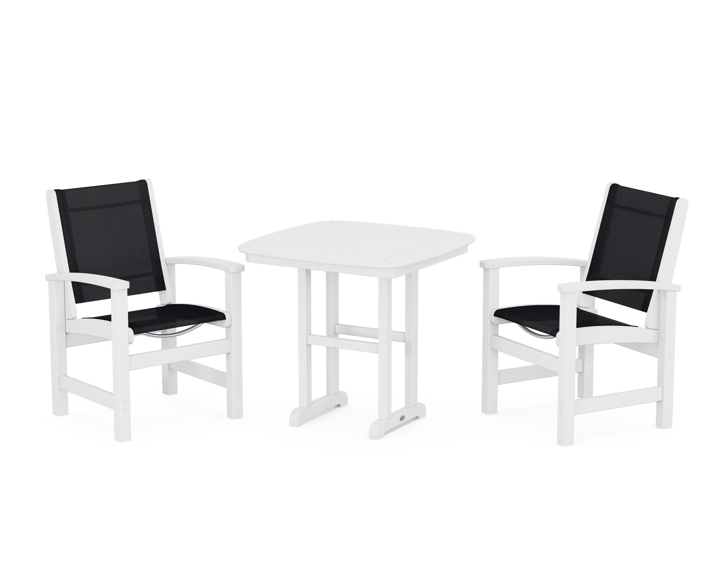 Coastal 3-Piece Dining Set in White / Black Sling