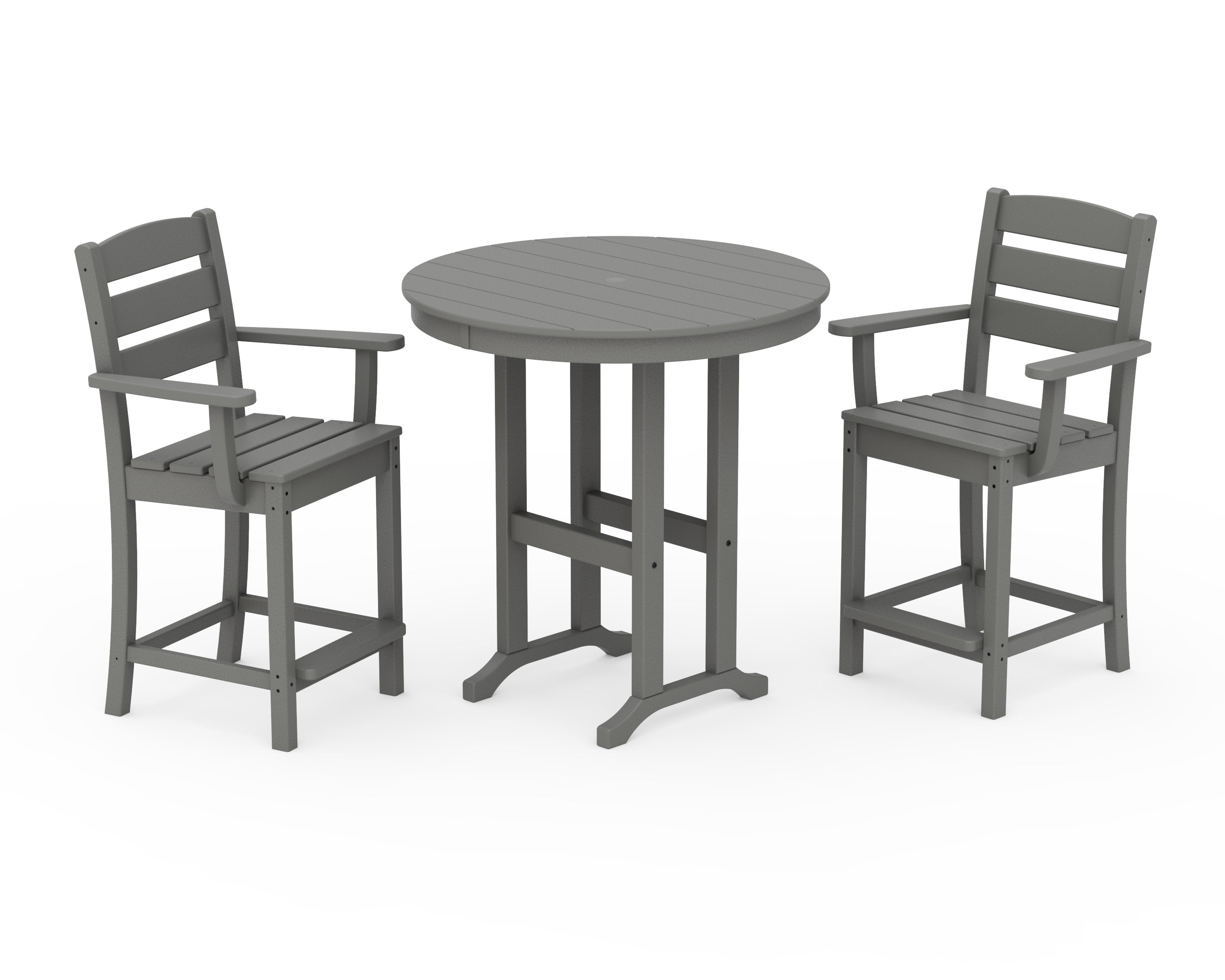 Lakeside 3-Piece Round Farmhouse Arm Chair Counter  Set in Slate Grey