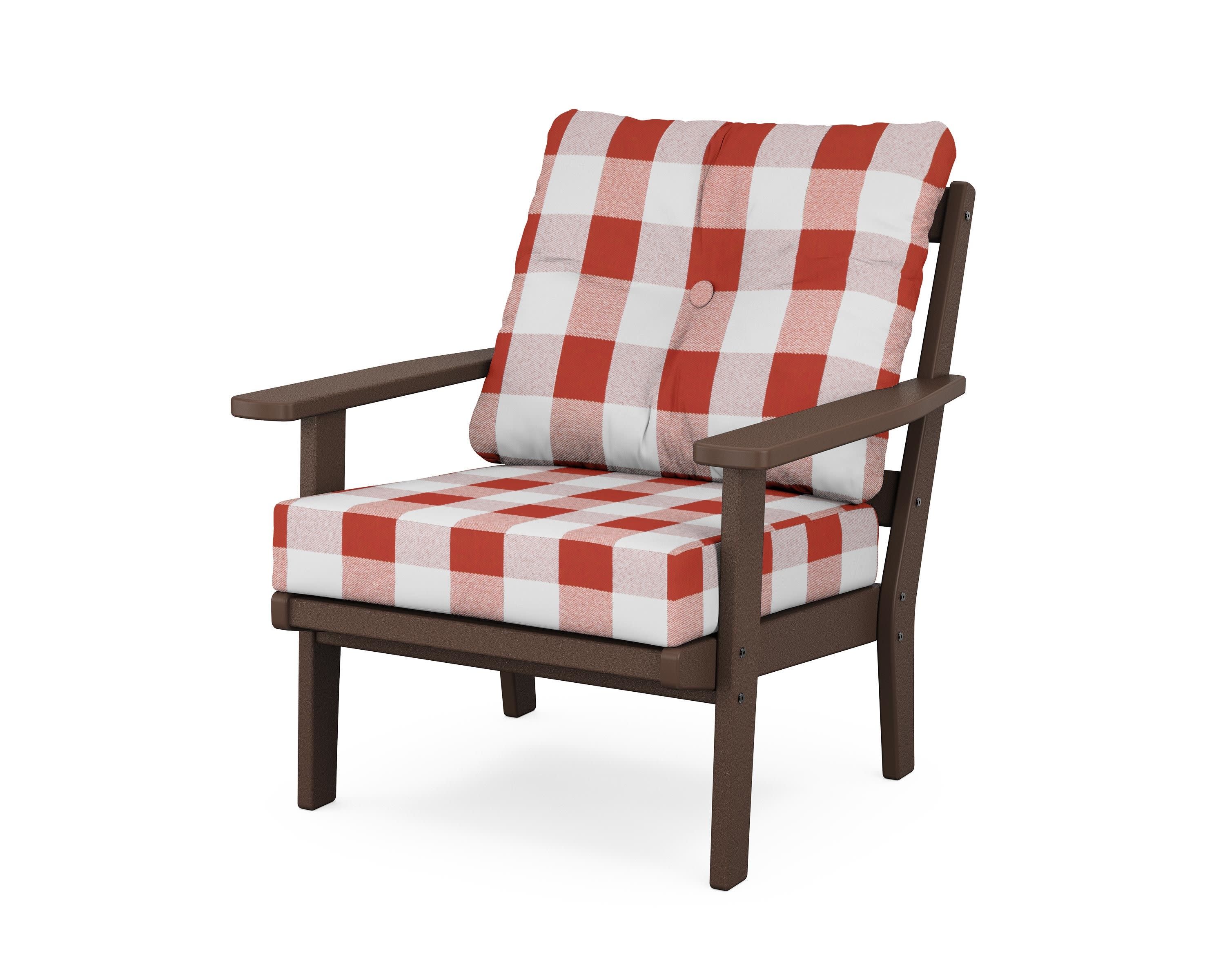 Oxford Deep Seating Chair in Mahogany / Buffalo Plaid Crimson