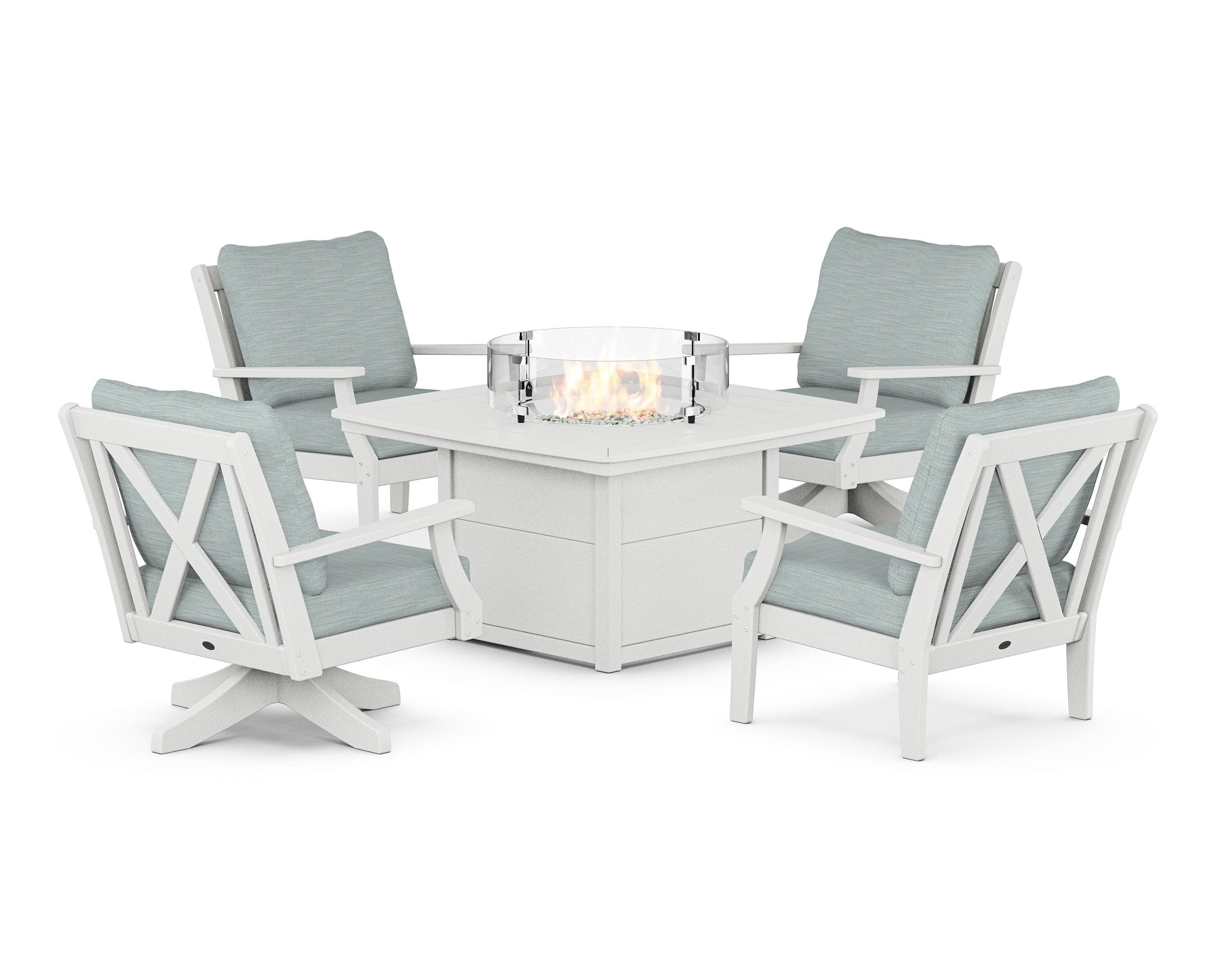 Braxton 5-Piece Deep Seating Set with Fire Table in Vintage White / Soothe Mist