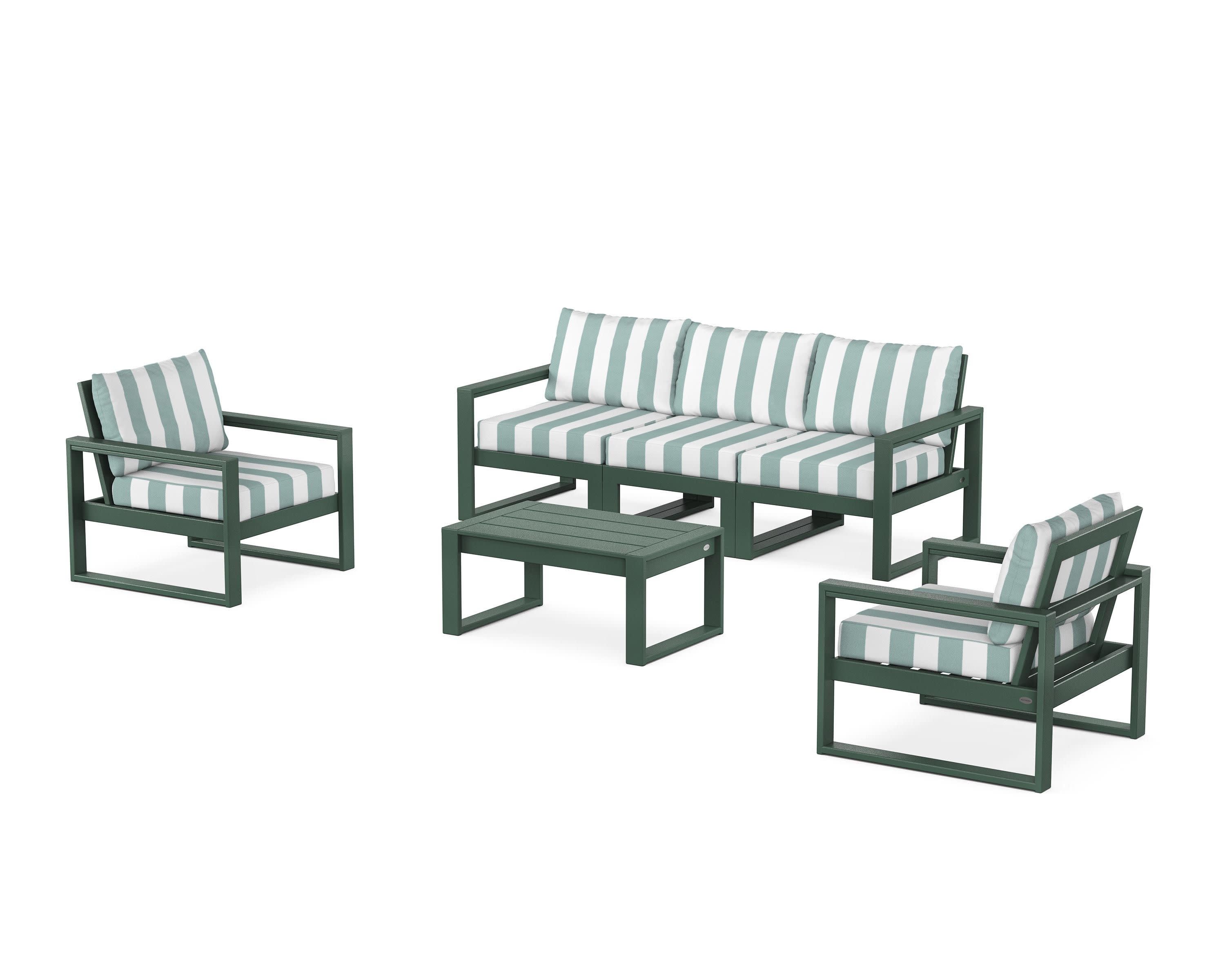 EDGE Sectional 4-Piece Deep Seating Set with Sofa in Green / Cabana Stripe Glacier Spa