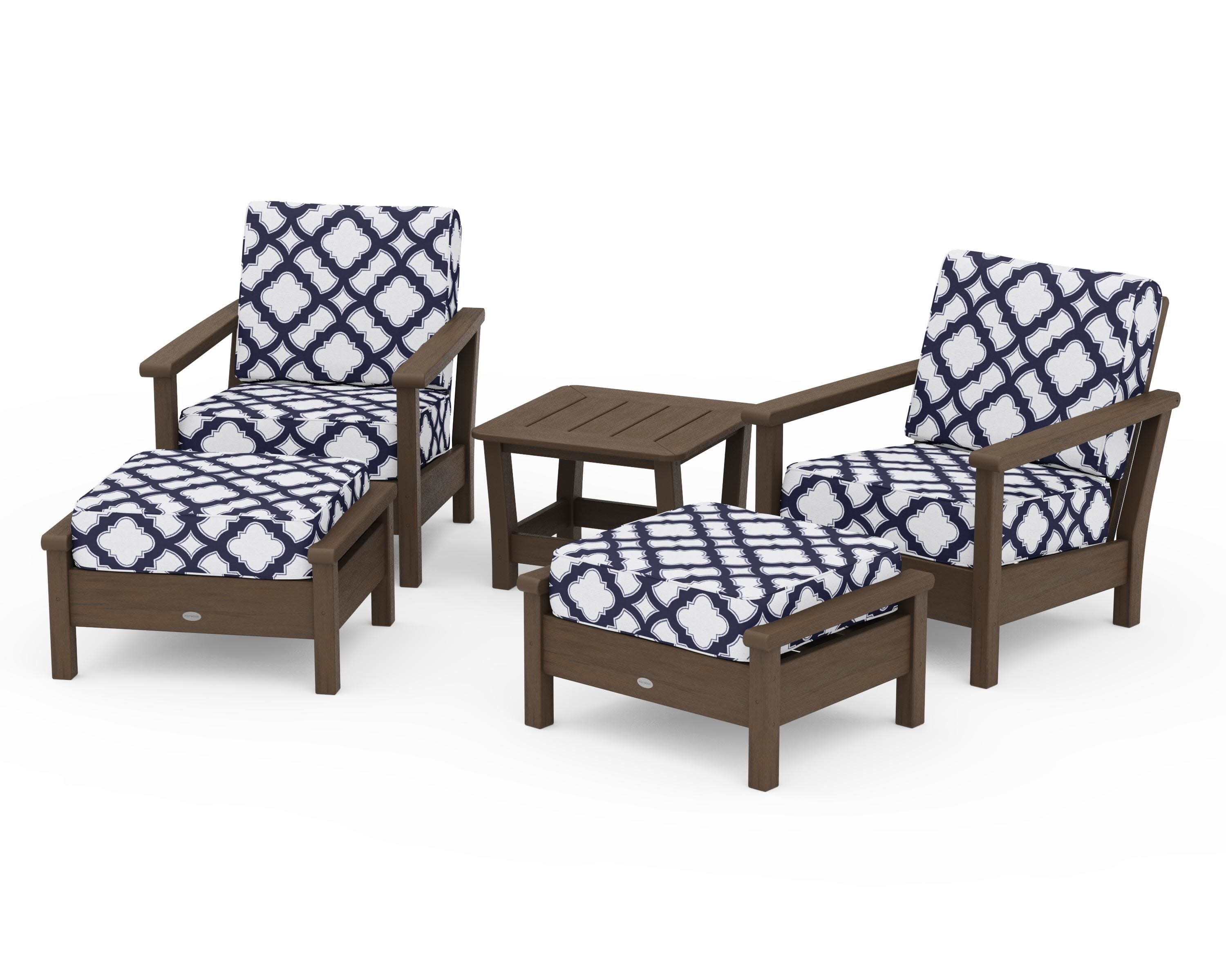 Harbour 5-Piece Deep Seating Chair Set in Kona / Trellis Navy