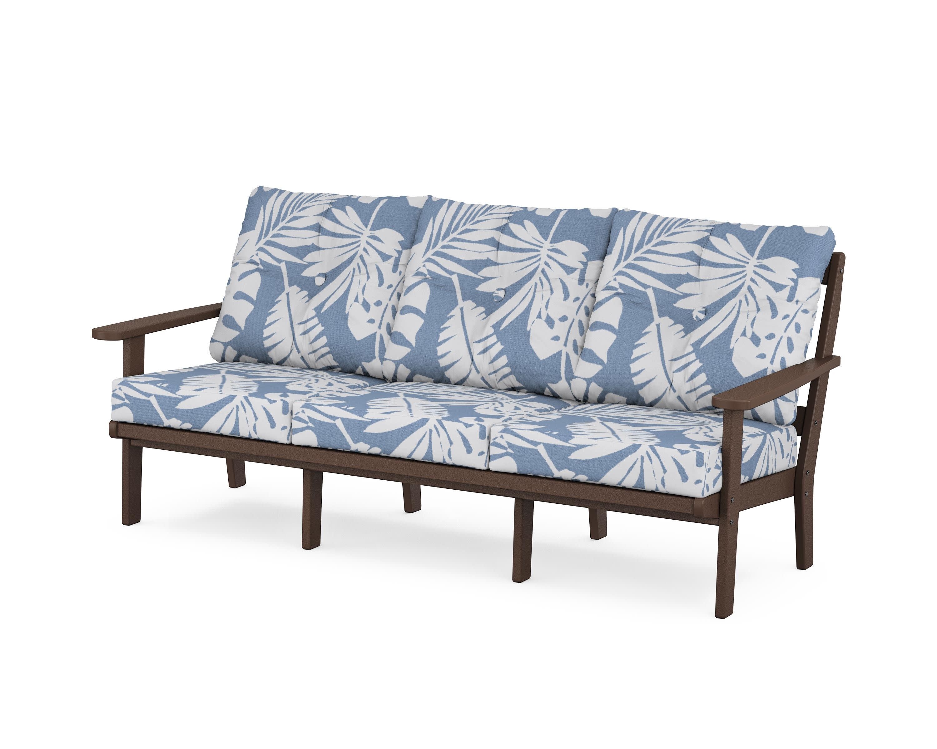 Mission Deep Seating Sofa in Mahogany / Leaf Sky Blue
