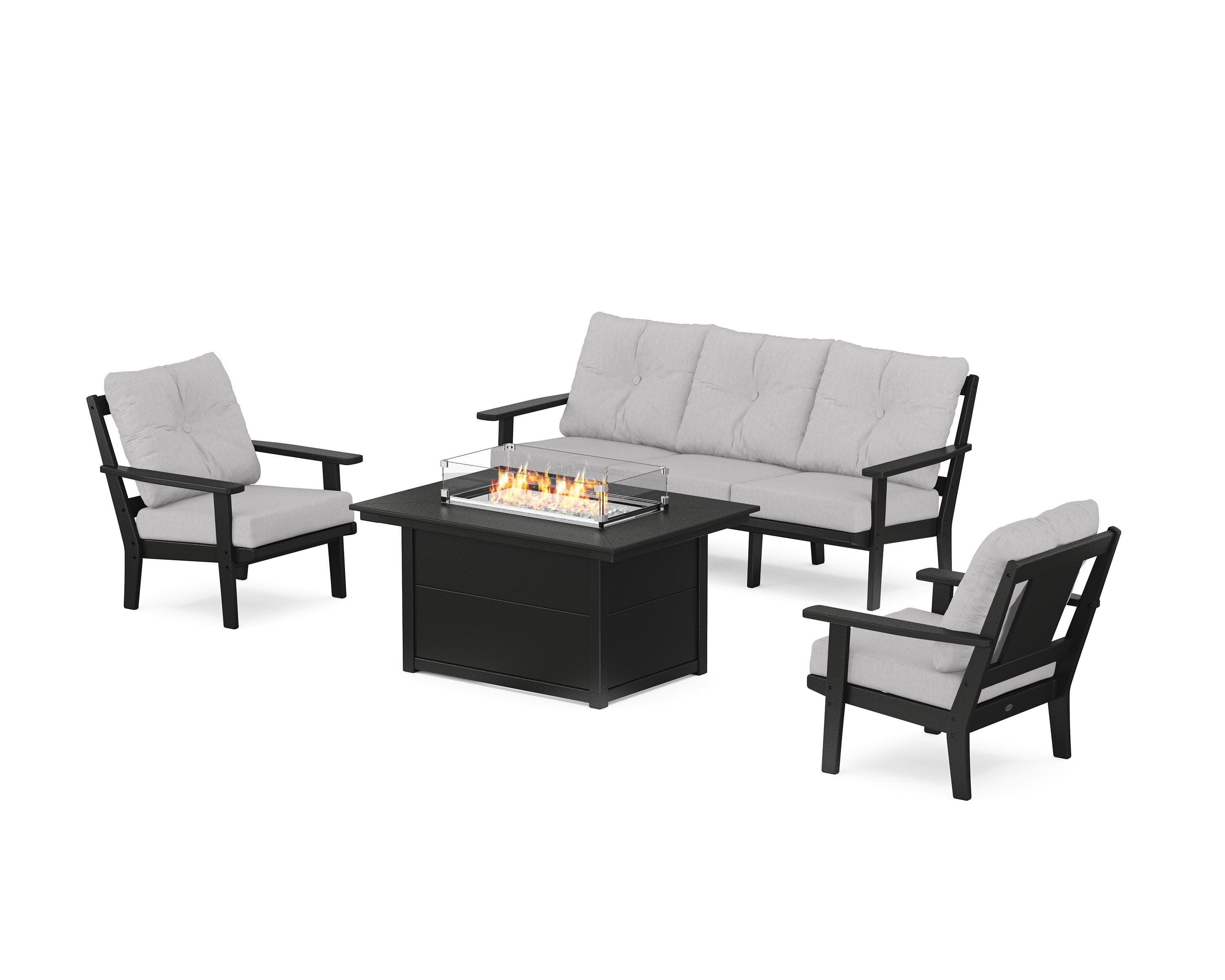 Prairie Deep Seating Fire Pit Table Set in Black / Granite
