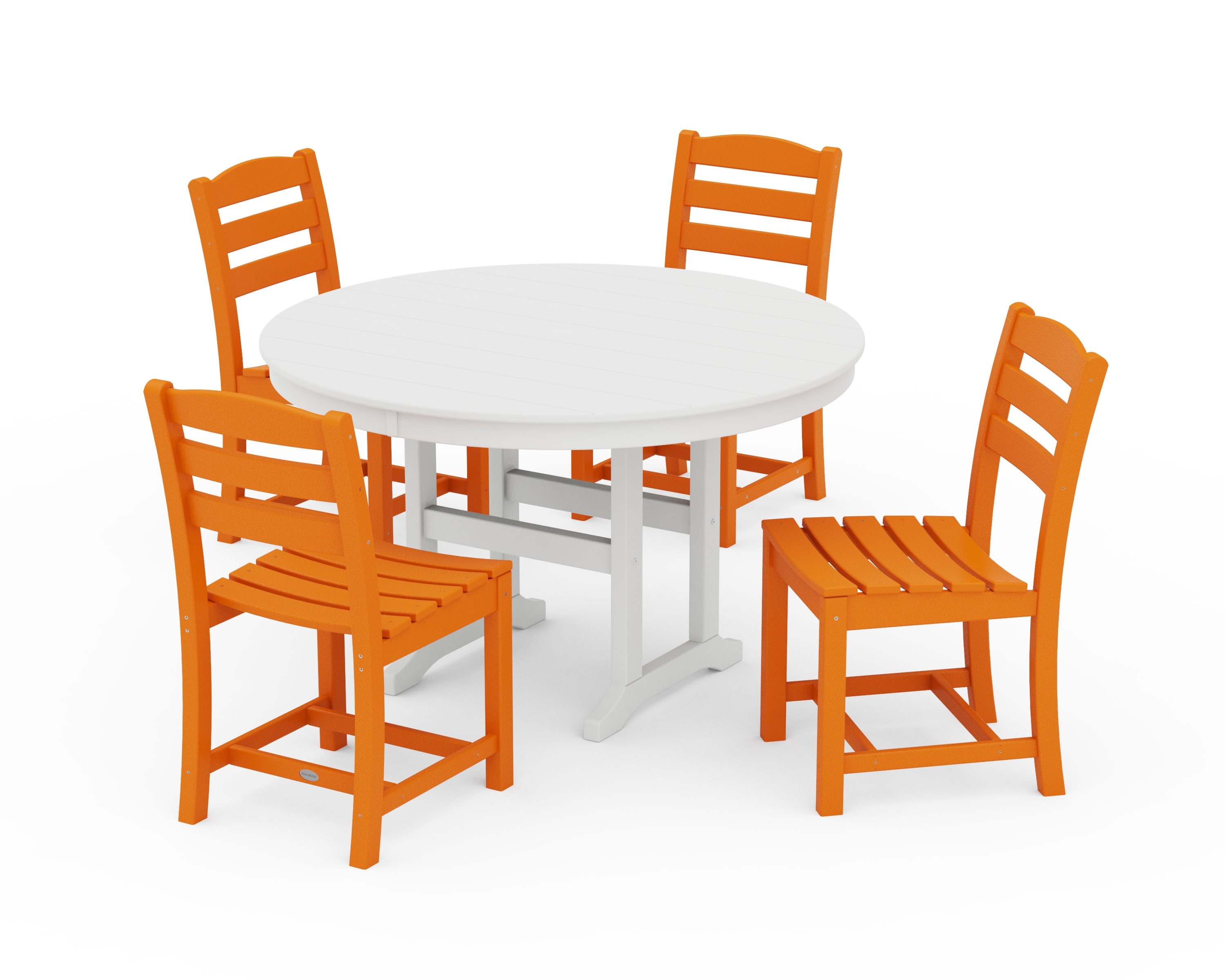 La Casa Caf Side Chair 5-Piece Round Farmhouse Dining Set in Tangerine / White