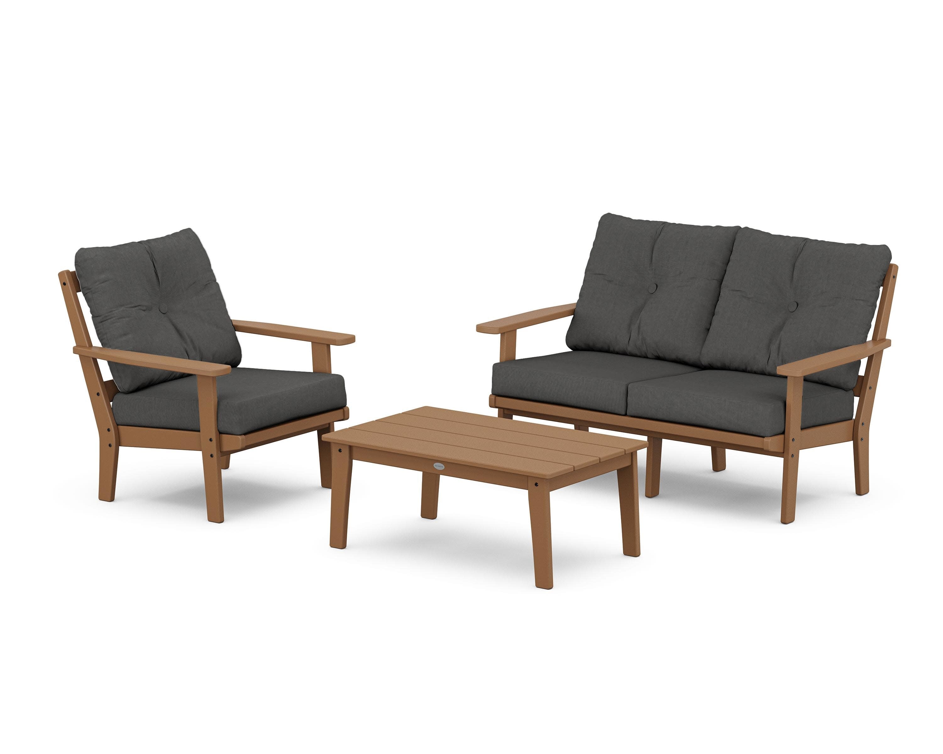 Prairie 3-Piece Deep Seating Set with Loveseat in Teak / Spectrum Carbon