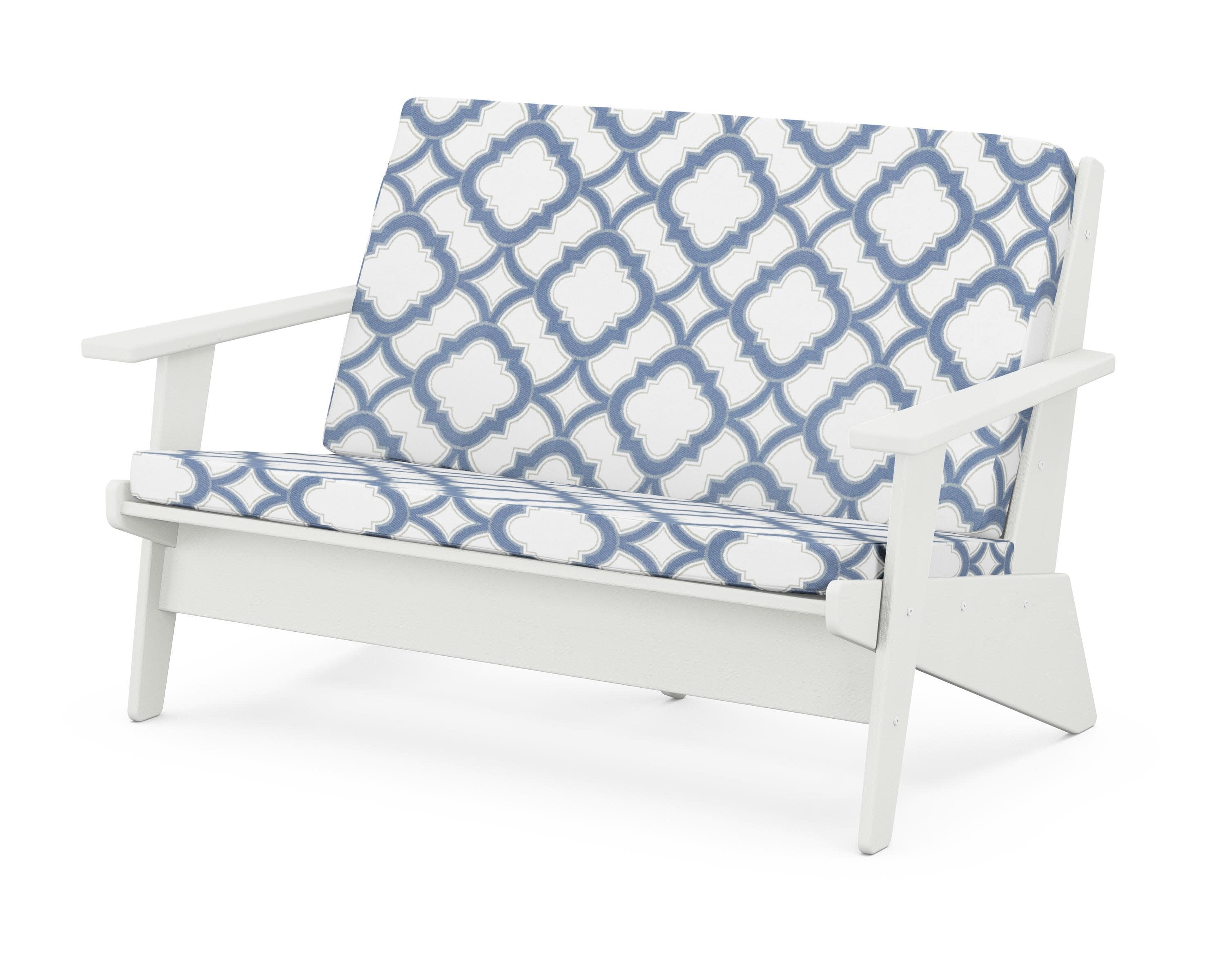 Riviera Modern Lounge Loveseat in Vintage White / Trellis Sky Blue